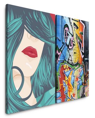 Sinus Art Leinwandbild 2 Bilder je 60x90cm PopArt StreetArt Graffiti Tags Bunt Jugend Lippen