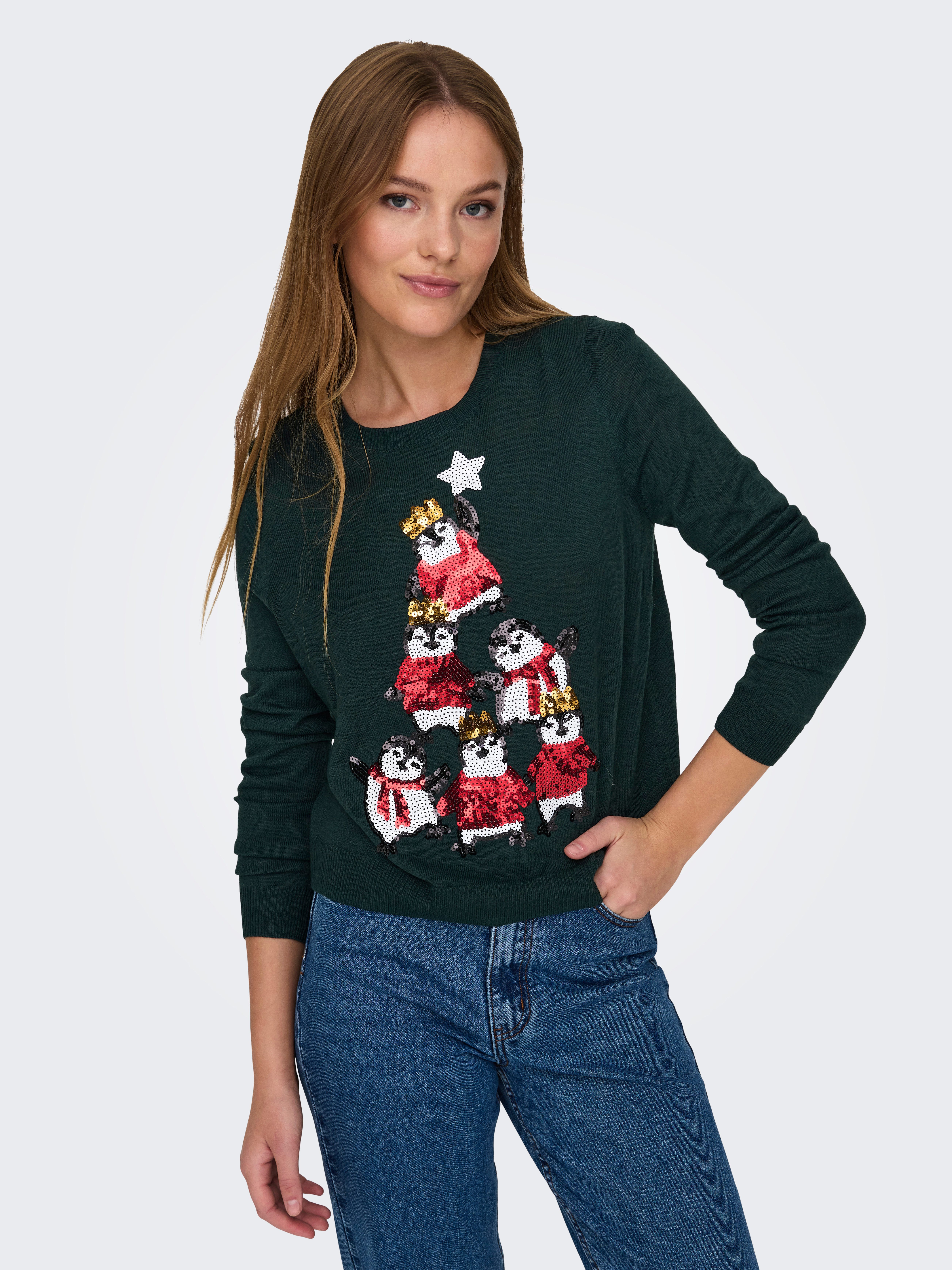 ONLY Weihnachtspullover ONLXMAS PENGUIN TREE LS O-NECK RP KNT günstig online kaufen