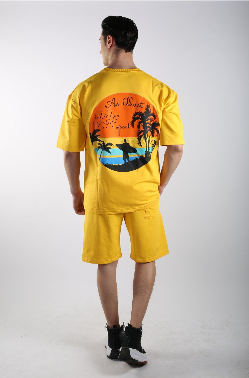 & T-Shirt Shorts ALGINOO Short) (Set, Gelb Shorts T-Shirt T-Shirt + &