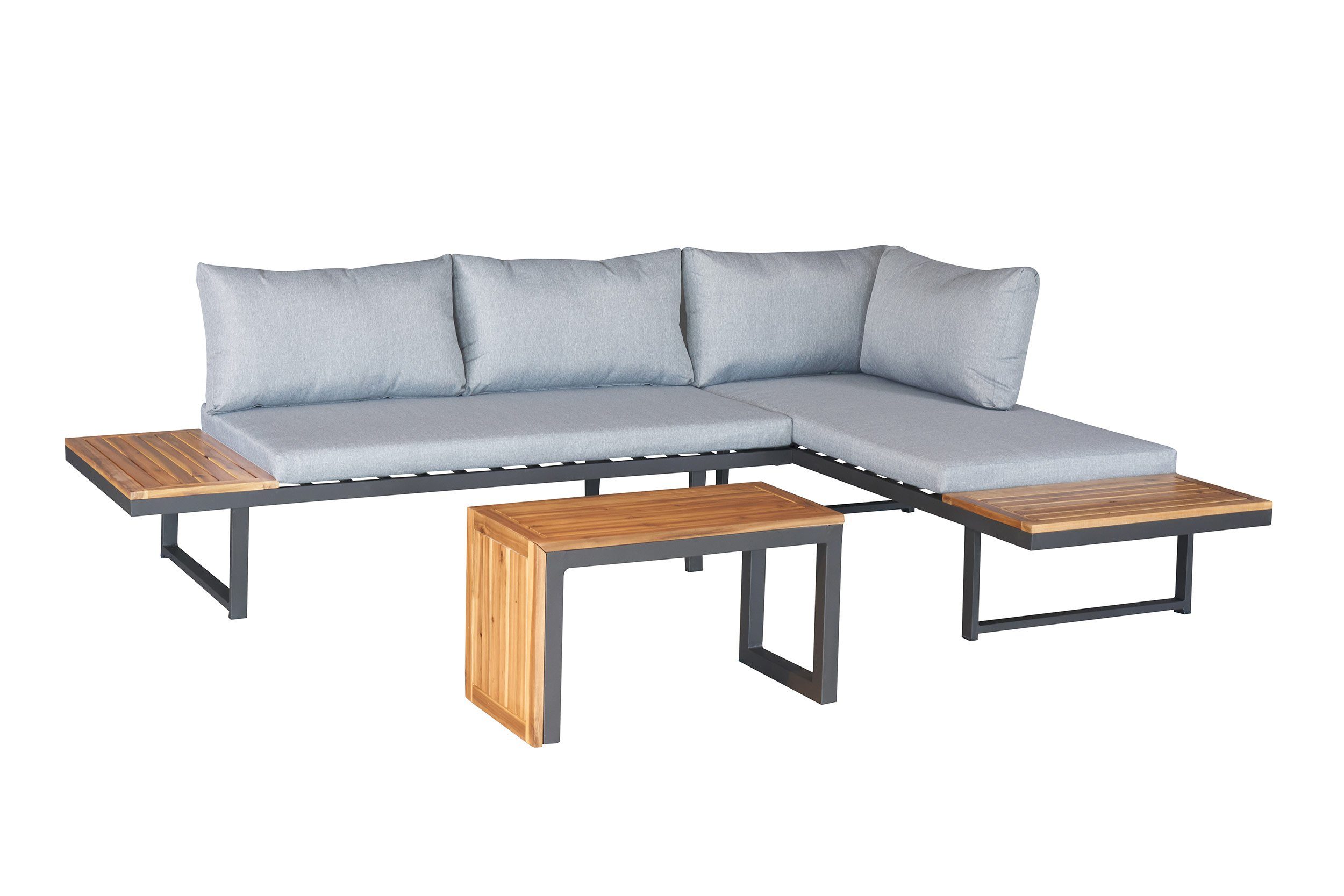 dasmöbelwerk Gartenlounge-Set Gartenlounge Loungeset Ecksofa Nairobi Aluminium Akazie anthrazit, (3-tlg), vielfältige Stellmöglichkeiten