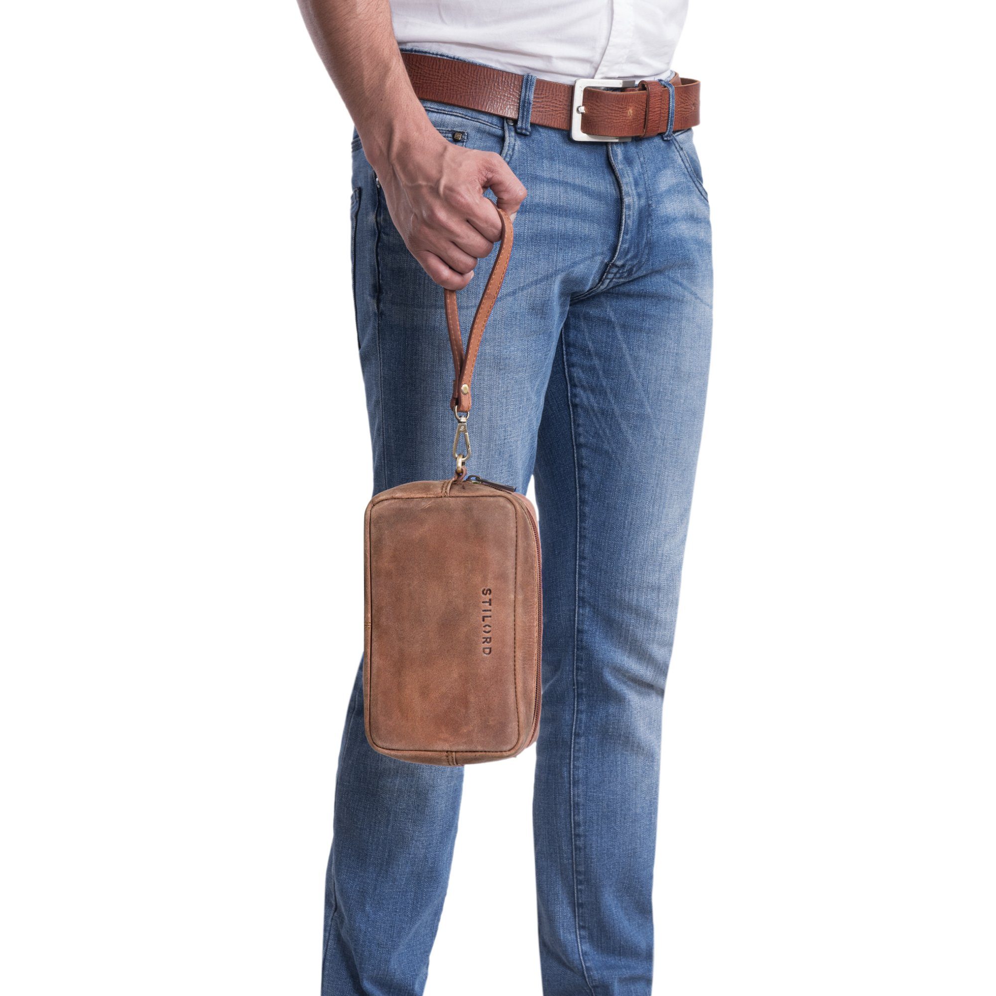 STILORD Messenger - messina geschmeidigem Bag aus Herren "Larkin" braun Handgelenktasche Leder