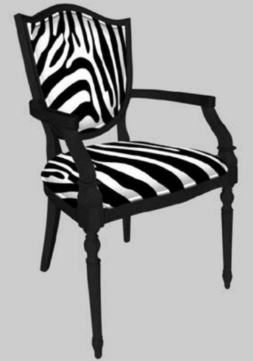 Casa Padrino Esszimmerstuhl Art Armlehnen Deco Zebra - Möbel mit Stuhl Eleganter Weiß Art Design Schwarz - Esszimmerstuhl mit Deco Massivholz / Esszimmer