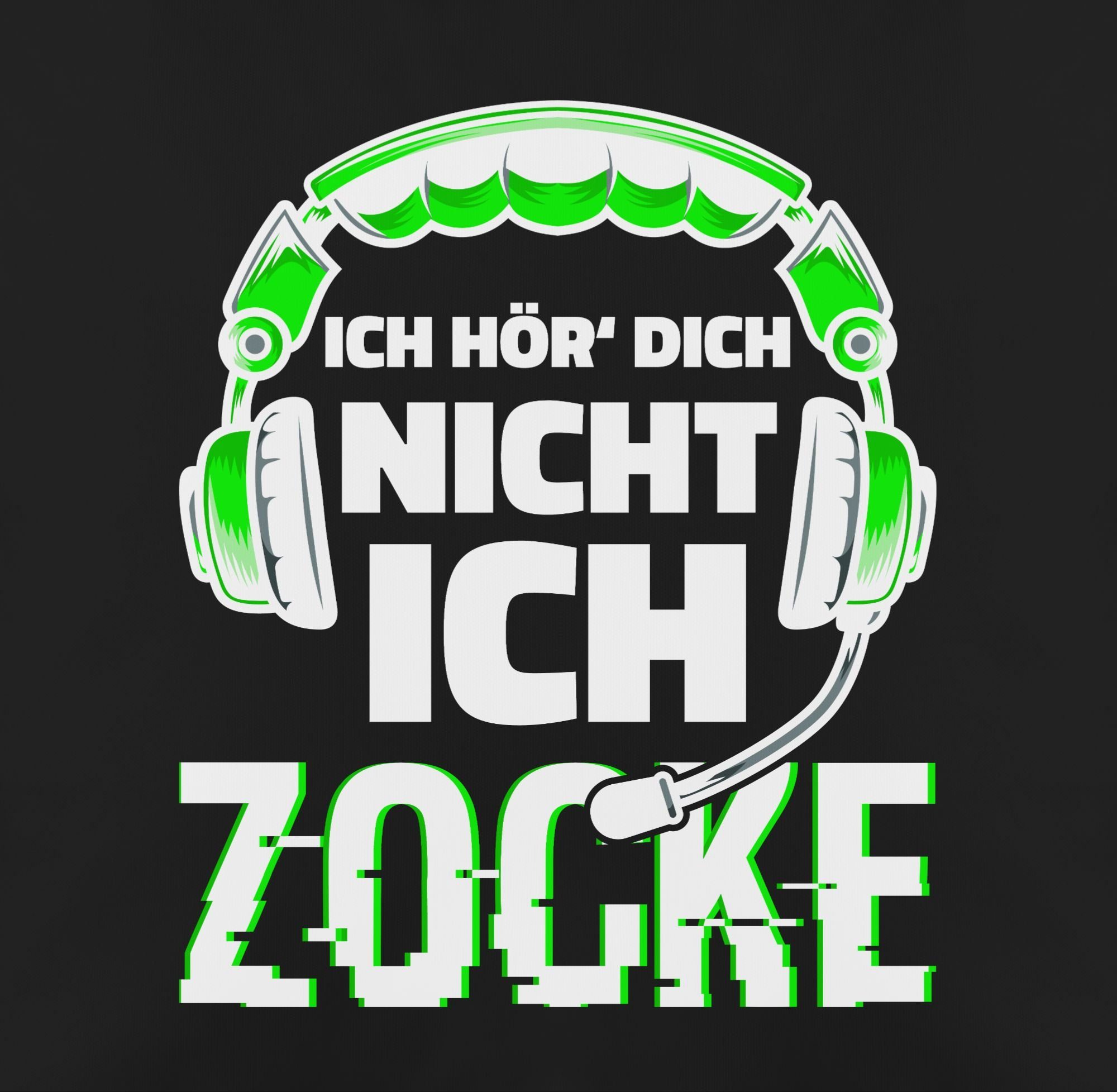 dich hör Glitch Hobby Schwarz Grün, ich Headset zocke Dekokissen 1 Deko-Kissen Weiß Ich nicht Shirtracer