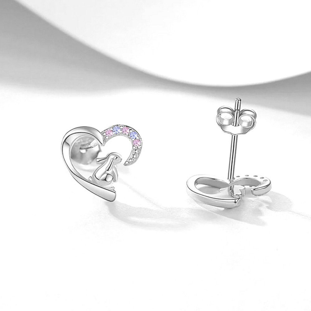Limana Paar Ohrstecker Herz Hase 925 Silber Damenohrringe Kinderohrringe Ohrringe (Inkl. Geschenkdose mit Engel Silberohrringe Echtschmuck Herzohrringe), Idee Geschenk für Sie Frauen Mädchen Kinder Damen Freundin Mutter