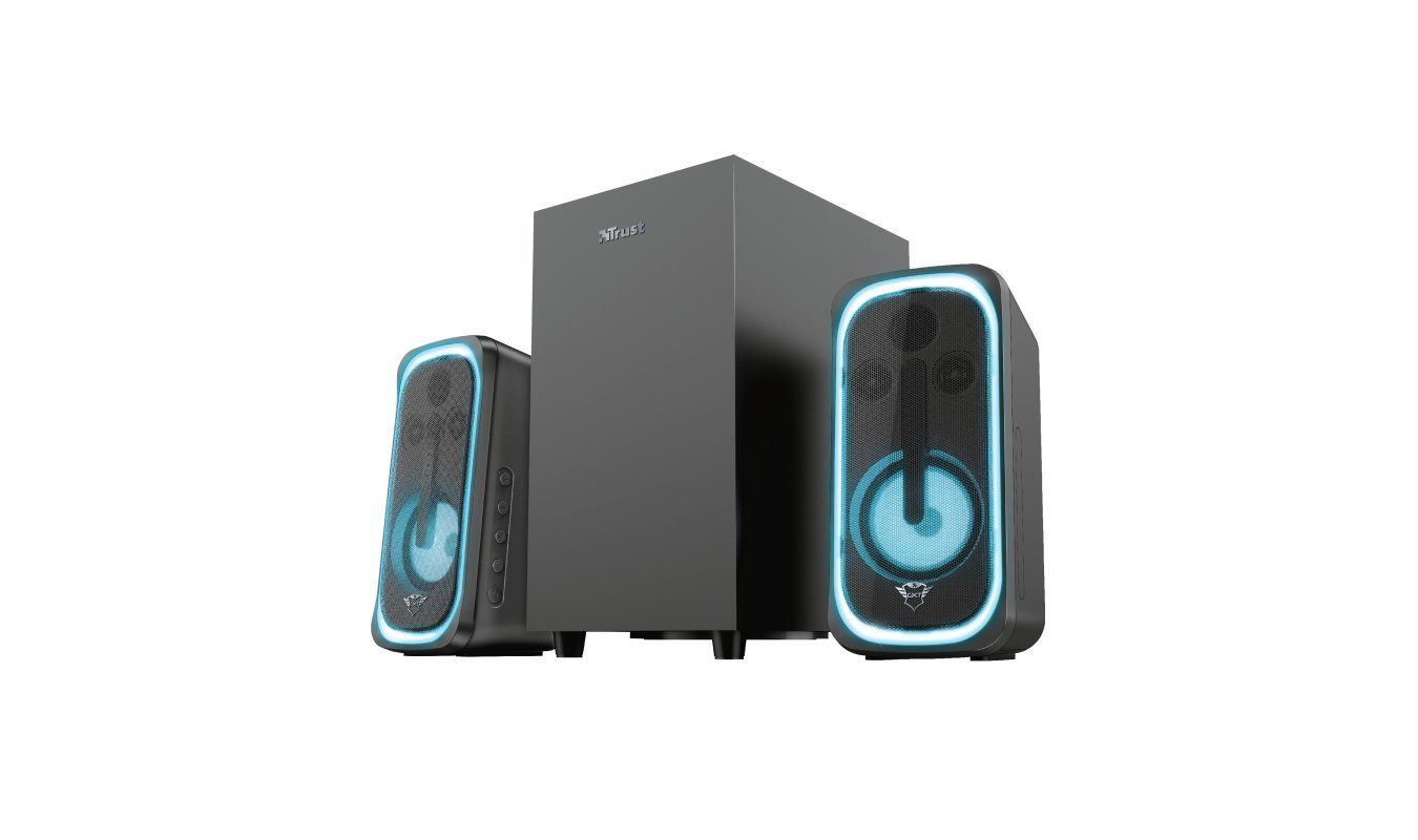 Trust GXT 635 Rumax PC-Lautsprecher 2.1 (Bluetooth, 40 W, Verkabelt & Kabellos, 2.1-Lautsprecherset, HDMI, Bluetooth, individuell steuerbare RGB-Beleuchtung)