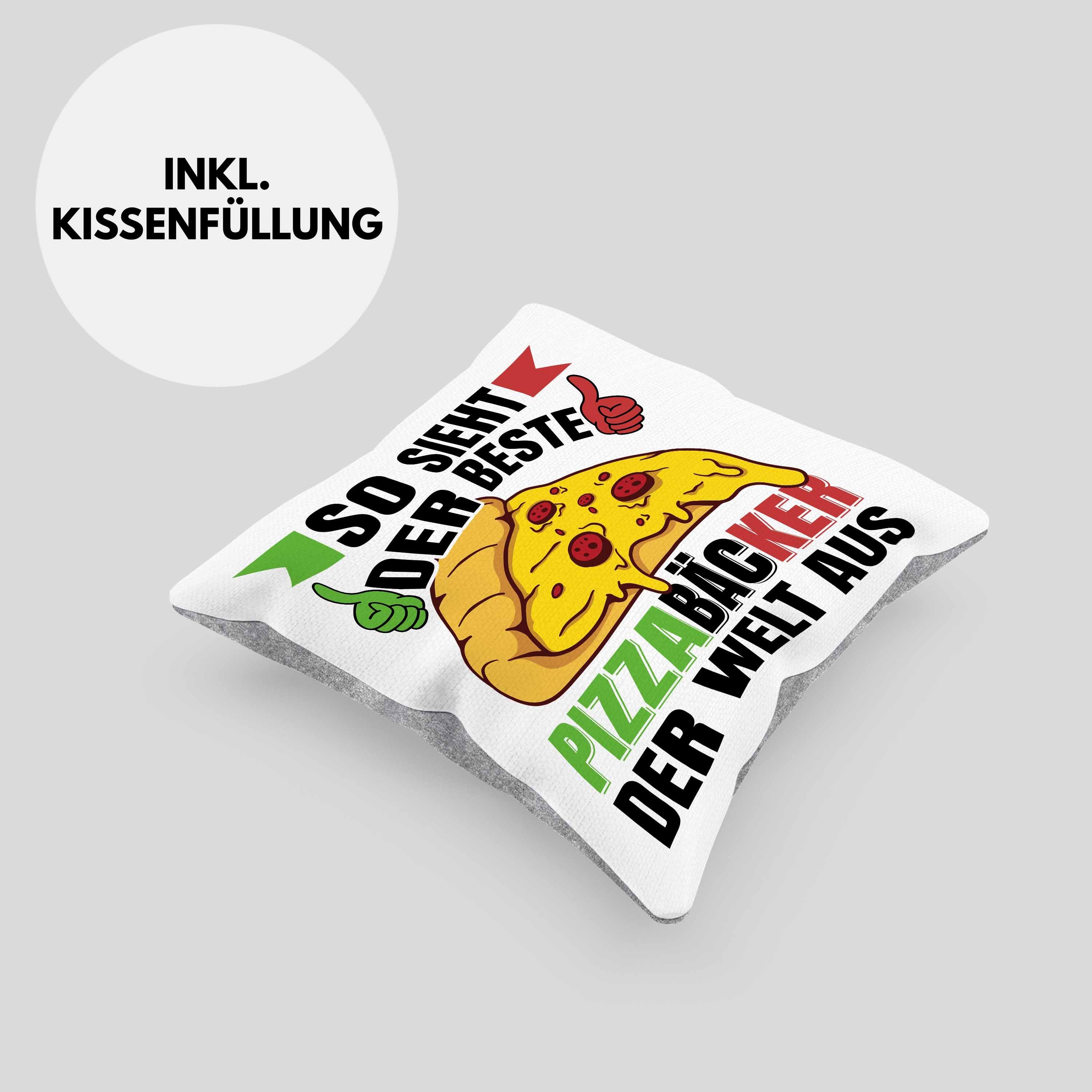 Trendation Füllung Pizza-Bäcker 40x40 Grau Geschenkidee Dekokissen Spruch Trendation - Lustiger Geschenk Kissen Dekokissen Pizzabäcker mit