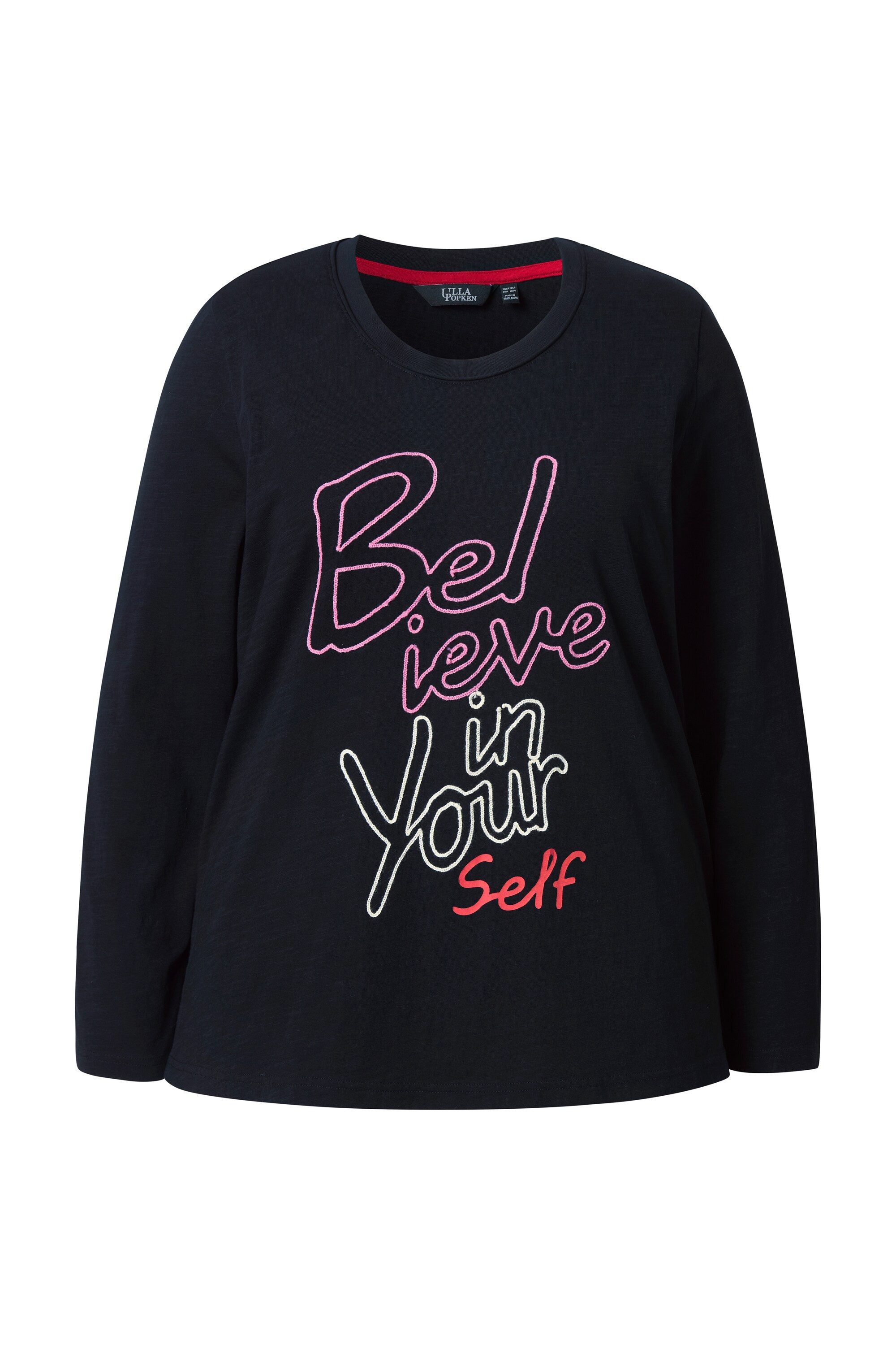 Ulla Popken T-Shirt Shirt Schriftmotiv Classic Rundhals Langarm günstig online kaufen