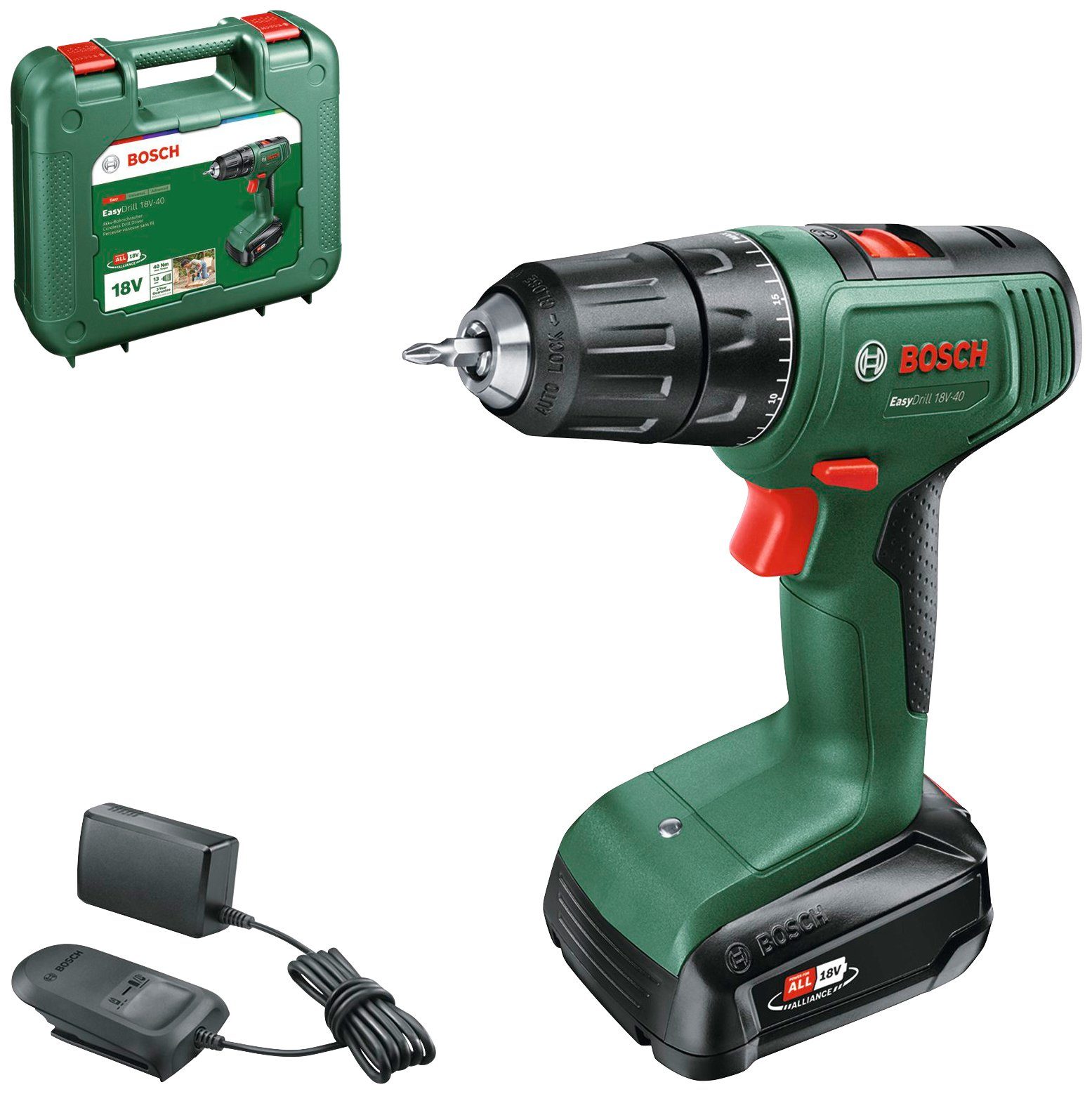 Bosch Home & Garden Akku-Bohrschrauber EasyDrill 18V-40, Inkl. Koffer, mit Akku 18V/2Ah und Ladegerät