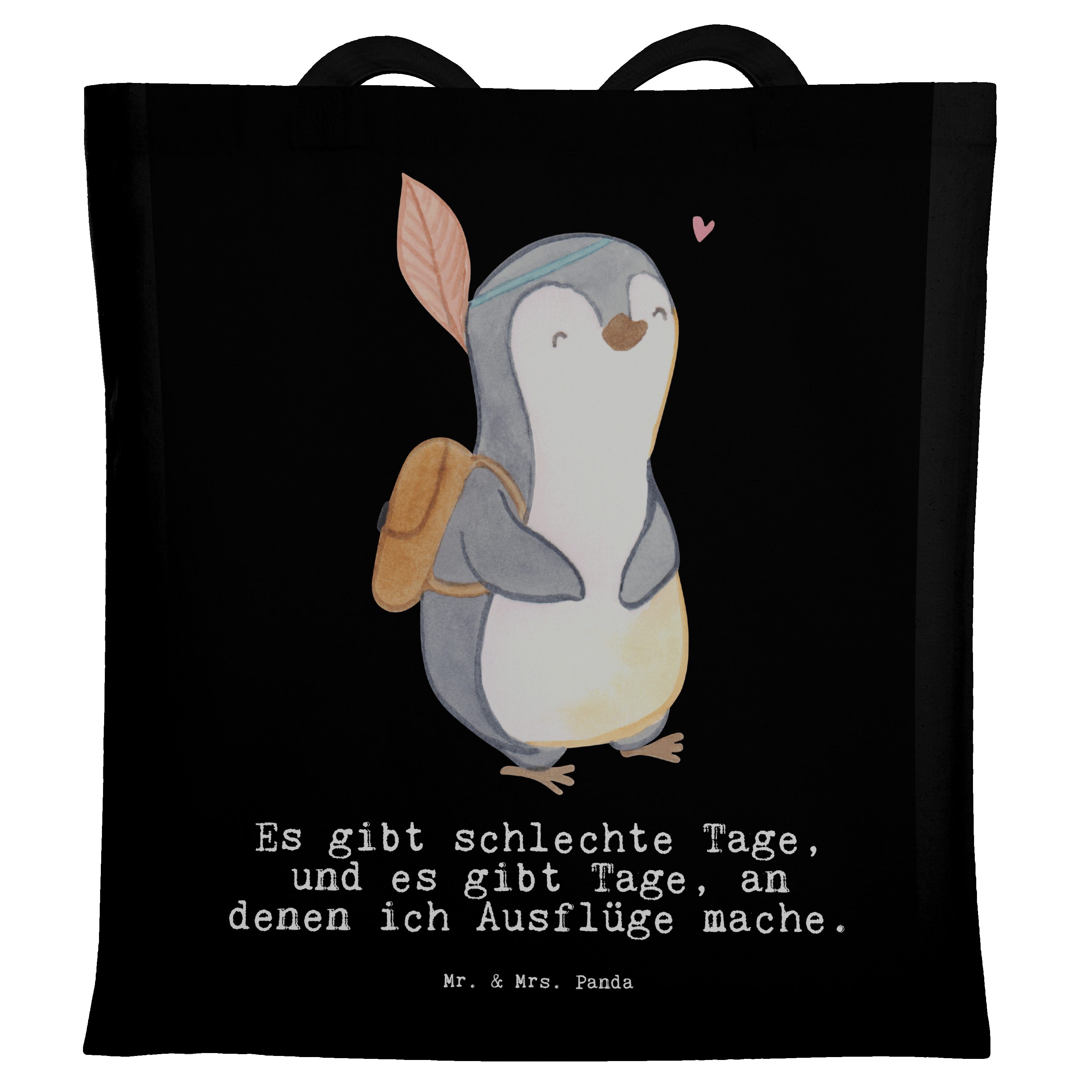 Mr. & Mrs. Panda Tragetasche Pinguin Ausflug Tage - Schwarz - Geschenk, Stoffbeutel, Schenken, Ein (1-tlg)