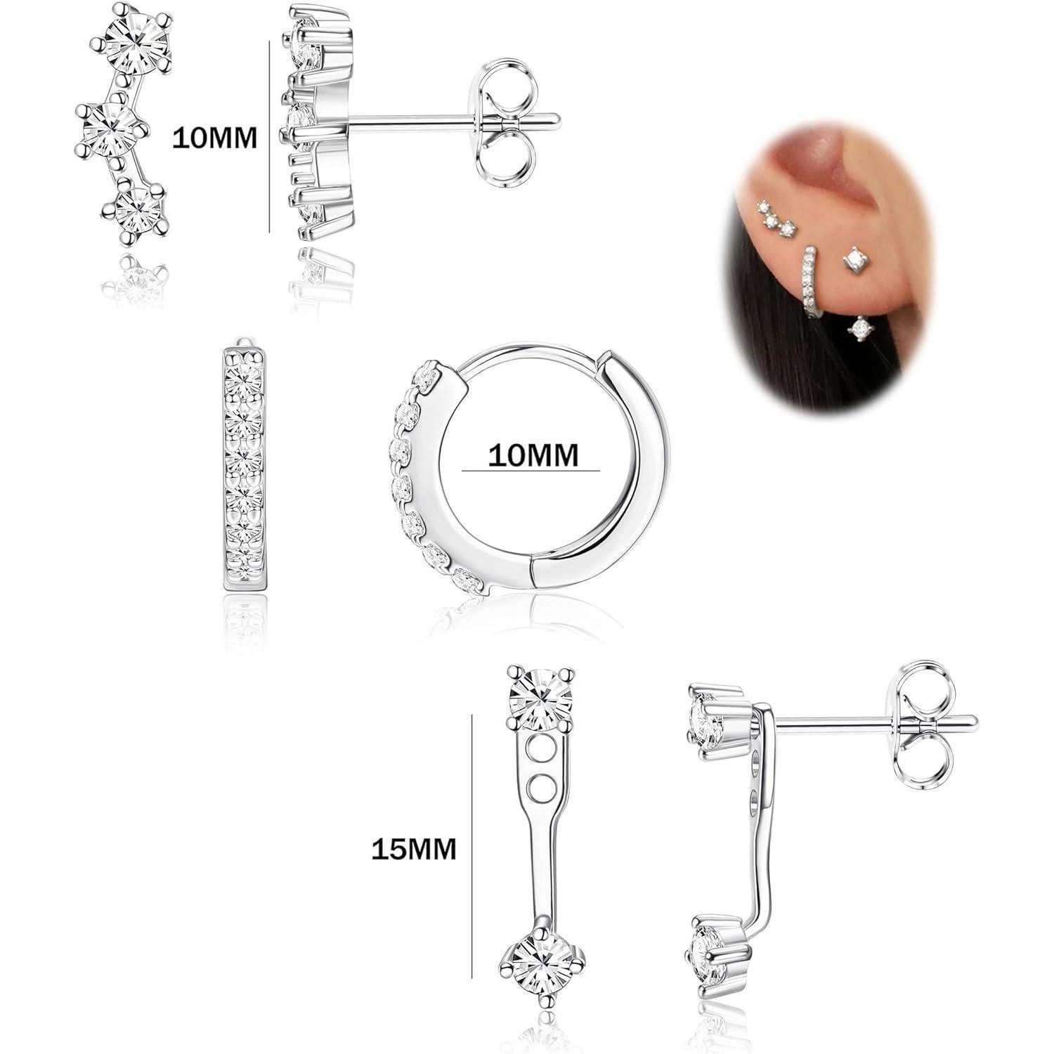 LuxusKollektion Ohrring-Set Ohrringe Silber 925 14K Vergoldet Damen Klein Set Zirkonia – Bild 5 von 5
