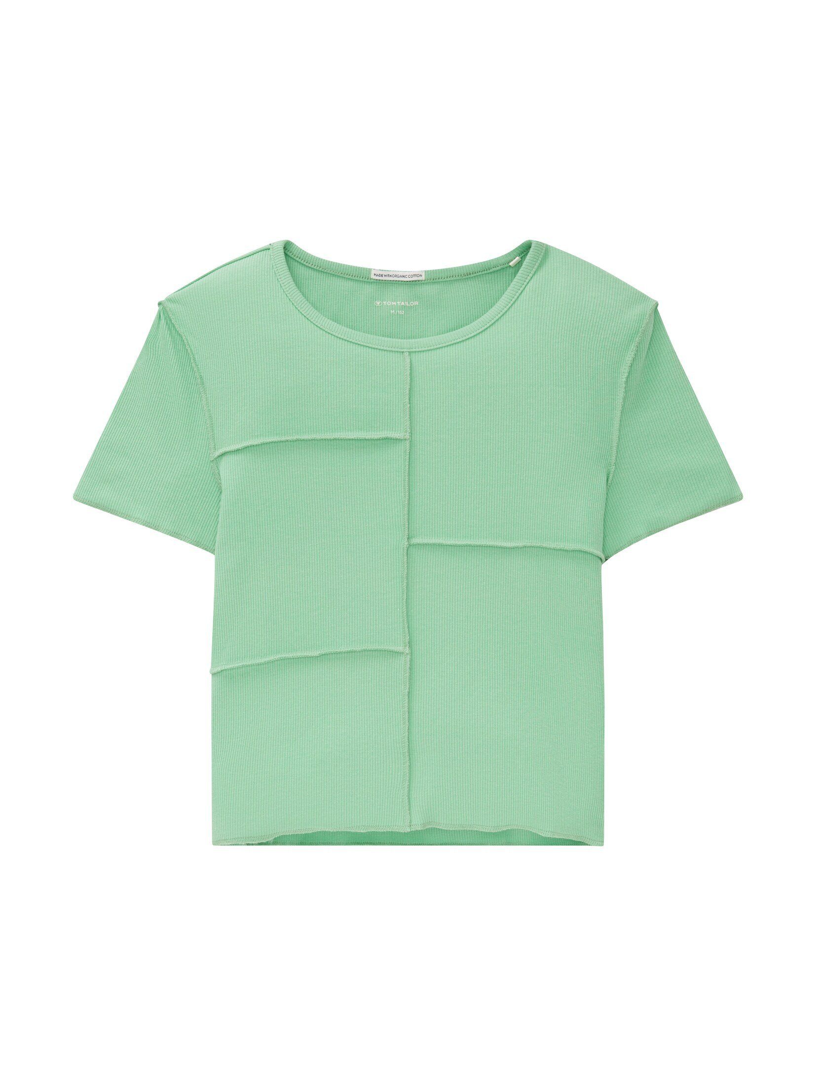 TOM TAILOR T-Shirt Cropped T-Shirt mit Rippstruktur modern green