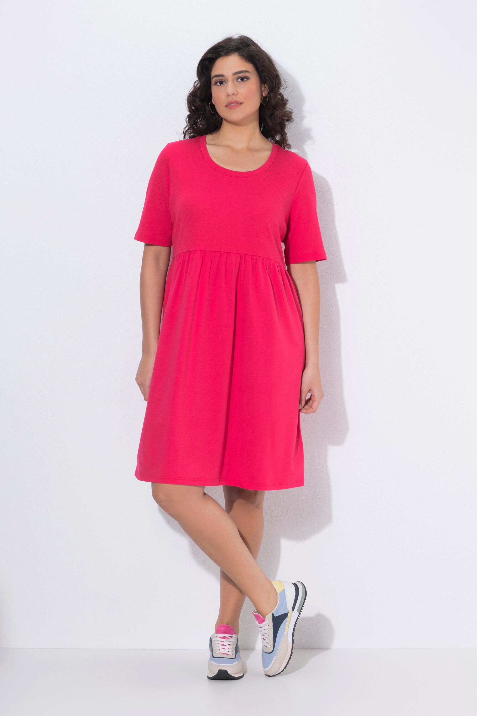Ulla Popken Jerseykleid Kleid Rippjersey Rundhals A-Linie Halbarm günstig online kaufen
