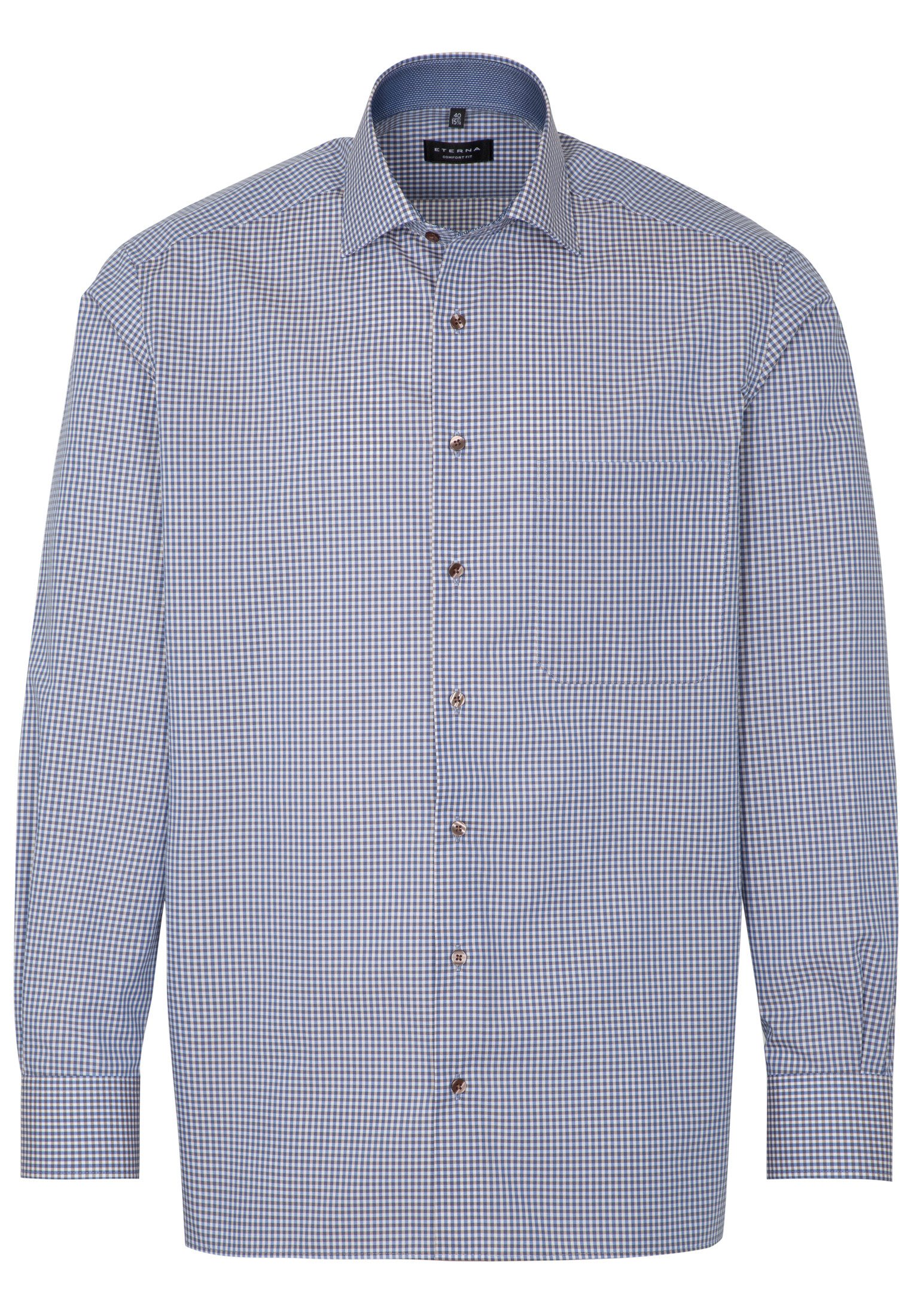 Eterna Businesshemd ETERNA MODERN FIT Langarm Hemd beige-blau kariert 8913-24-X15K