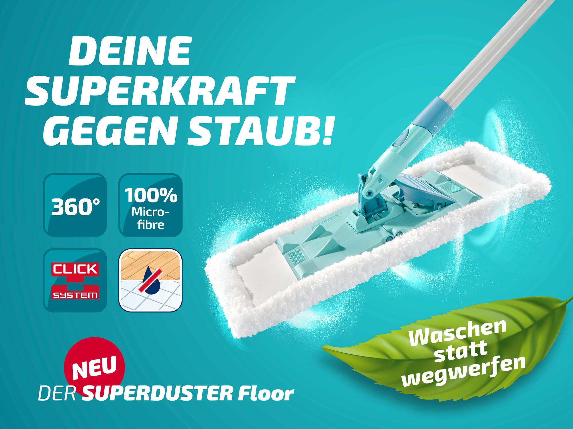 Leifheit Bodenwischer-Set Staubwischer SUPERDUSTER Floor, (3-St), langlebig, waschbar, kompatibel mit Größe M Wischer