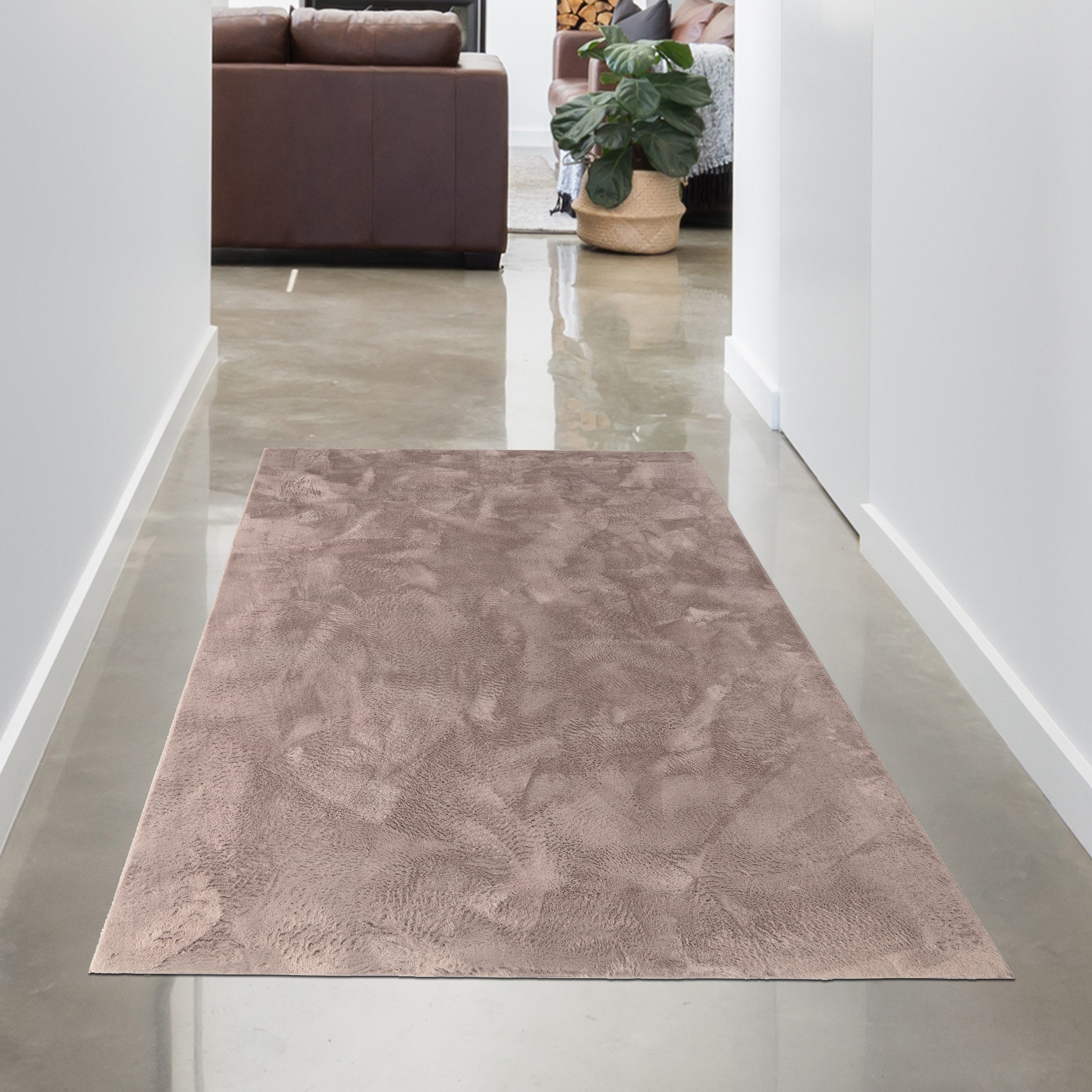 Carpetia Teppich Teppich taupe Hasenfell-Optik elegant weich mit feinem Sch günstig online kaufen