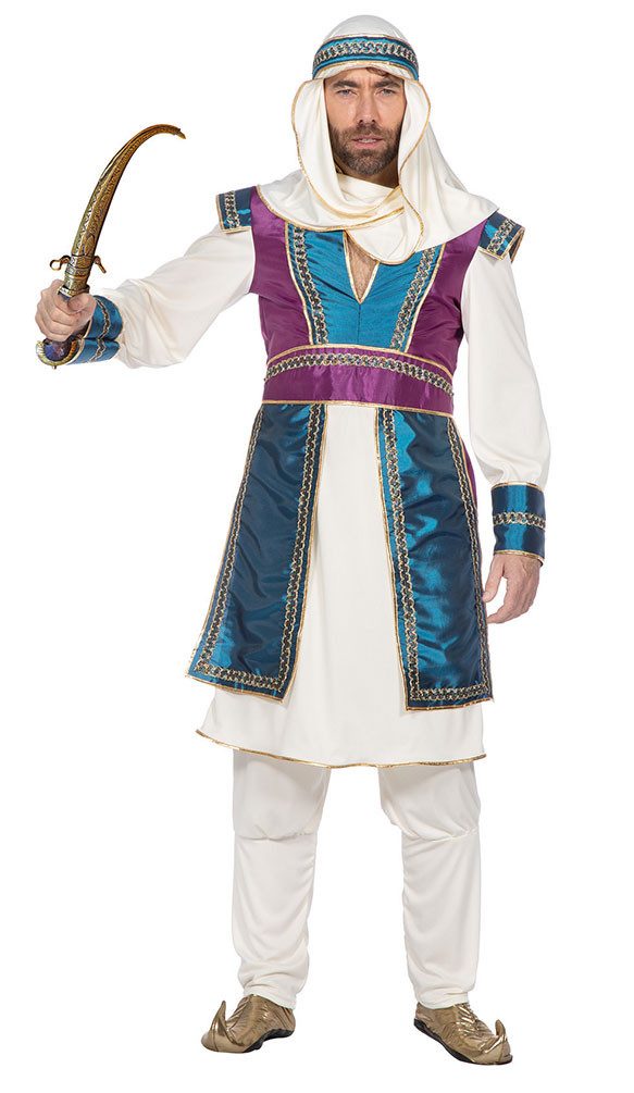 Karneval-Klamotten Kostüm Orientale Herren mit Kopfbedeckung hochwertig, Orientalisches 1001 Nacht Herrenkostüm Bollywood Ali Baba bunt luxus