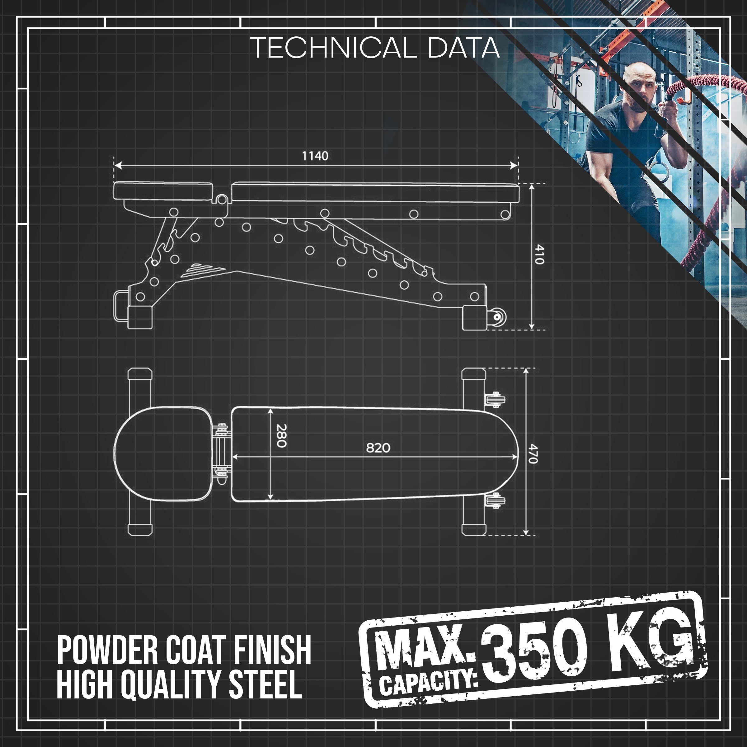 K-SPORT Hantelbank PROFI Hantelbank, vielfach verstellbare Multifunktionsbank, (extrem belastbare Schrägbank, Premium Trainingsbank bis 350kg belastbar), Made in EU