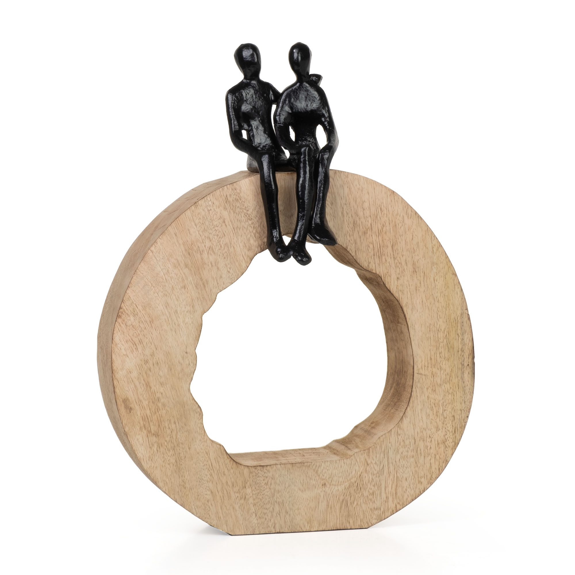 Moritz Skulptur Dekofigur Be Together Schwarz 36 cm aus Mangoholz und Aluminium Modern