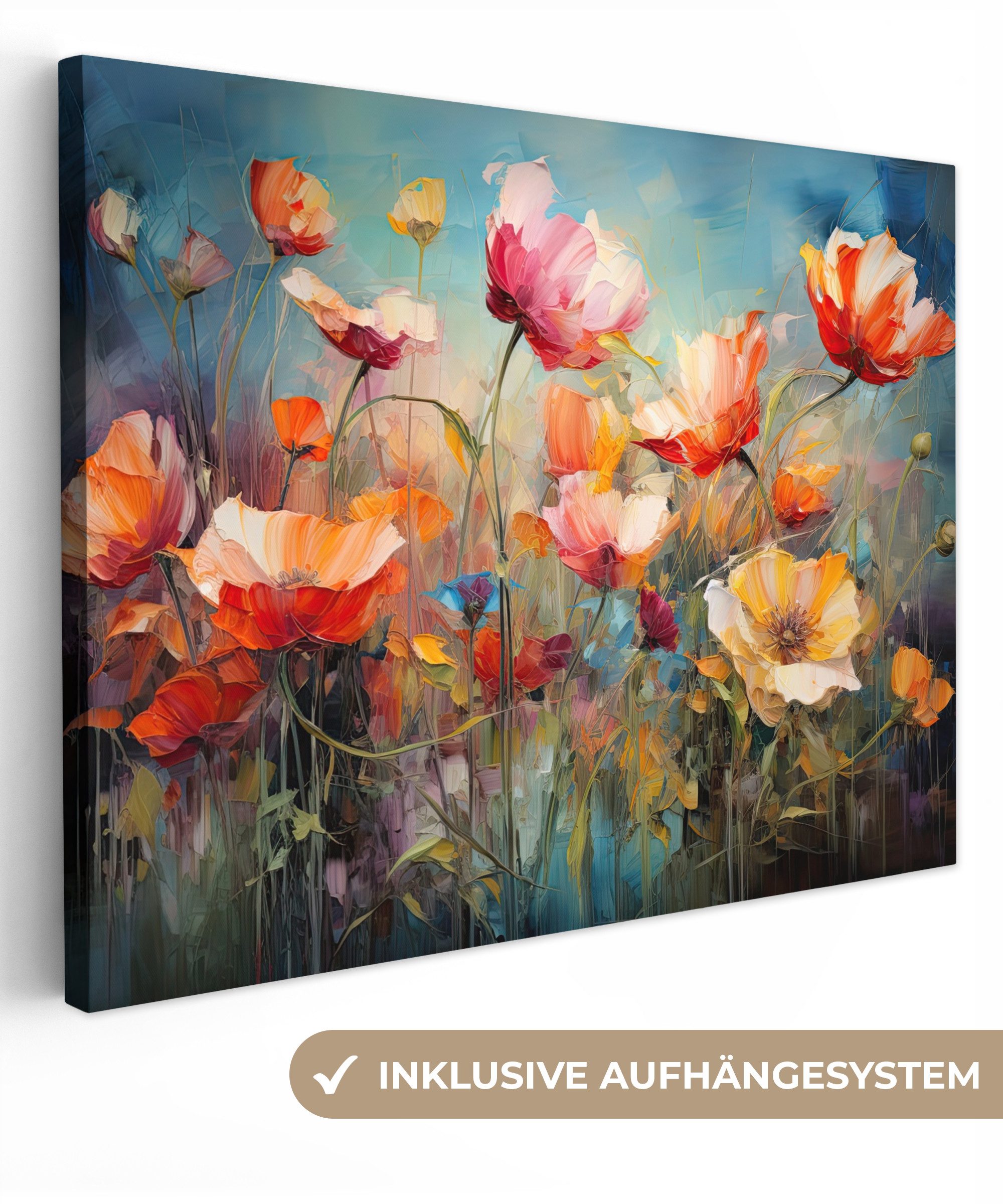 OneMillionCanvasses® Leinwandbild Blumen - Aquarell - Kunst - Botanisch - Natur, (1 St), Leinwand Bilder für Wohnzimmer Schlafzimmer 80x60 cm