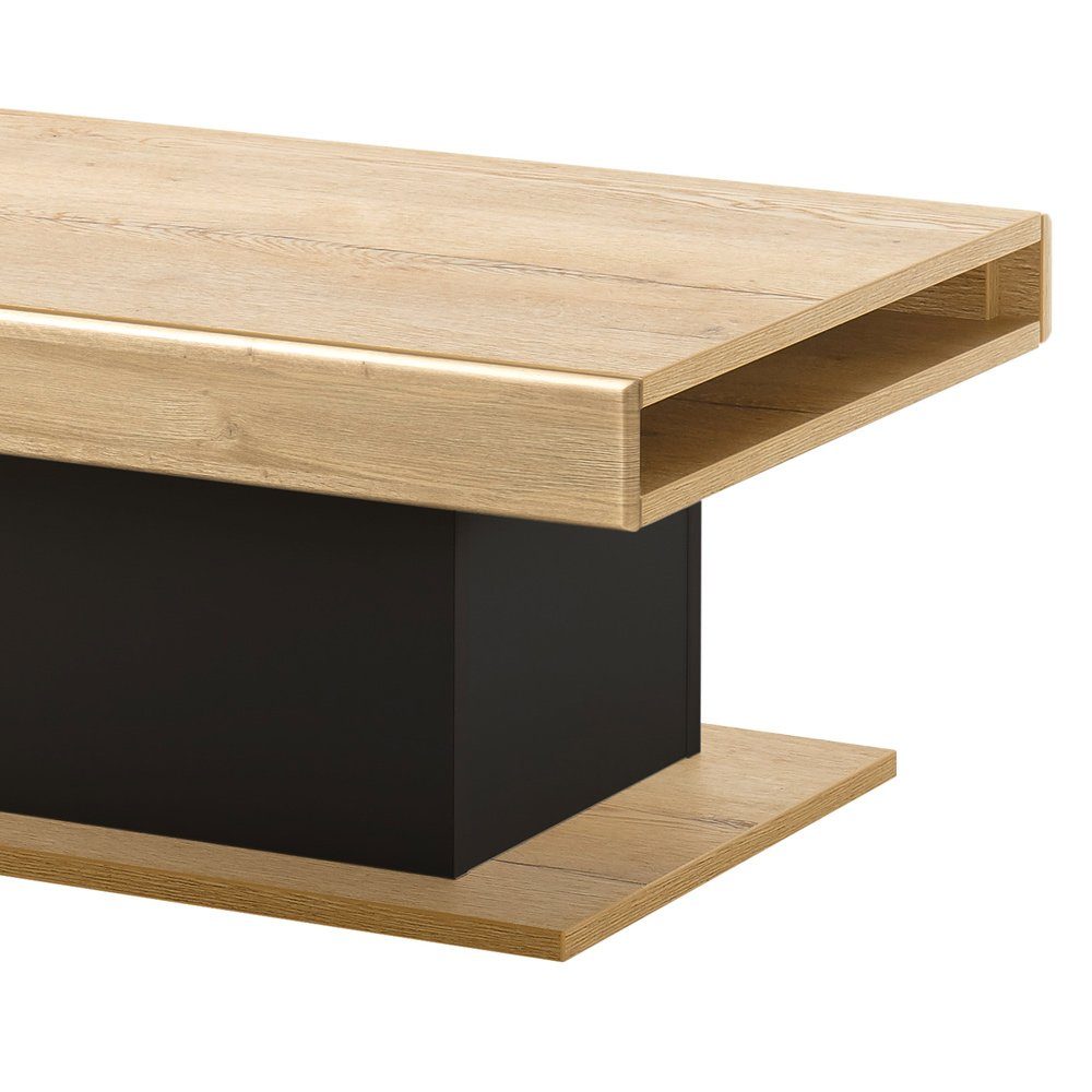 Couchtisch schwarz, hell CHUR-61, in mit mit 90/37/64cm Oak Eiche Grandson Lomadox Ablage B/H/T: