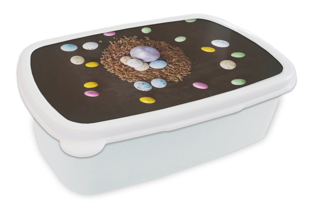 Ostereier Brotdose, Mädchen Ostern, Regenbogen weiß - Jungs MuchoWow und für Kinder und (2-tlg), - Brotbox Lunchbox für Erwachsene, Kunststoff,