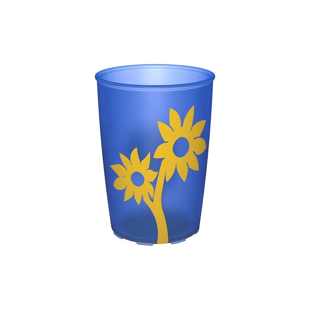 I I I Qualitätskunststoff, Schnabelaufsatz, Blau-Transparent mit Becher Antirutsch-Blume I Pflegegeschirr Schnabelbecher Ornamin Made Pflegehilfsmittel Anti-Rutsch-Dekor Germany Kunststoffgeschirr I BPA-frei I + Gelb I I mit Trinkhilfe bruchstabil Spezial-Becher in