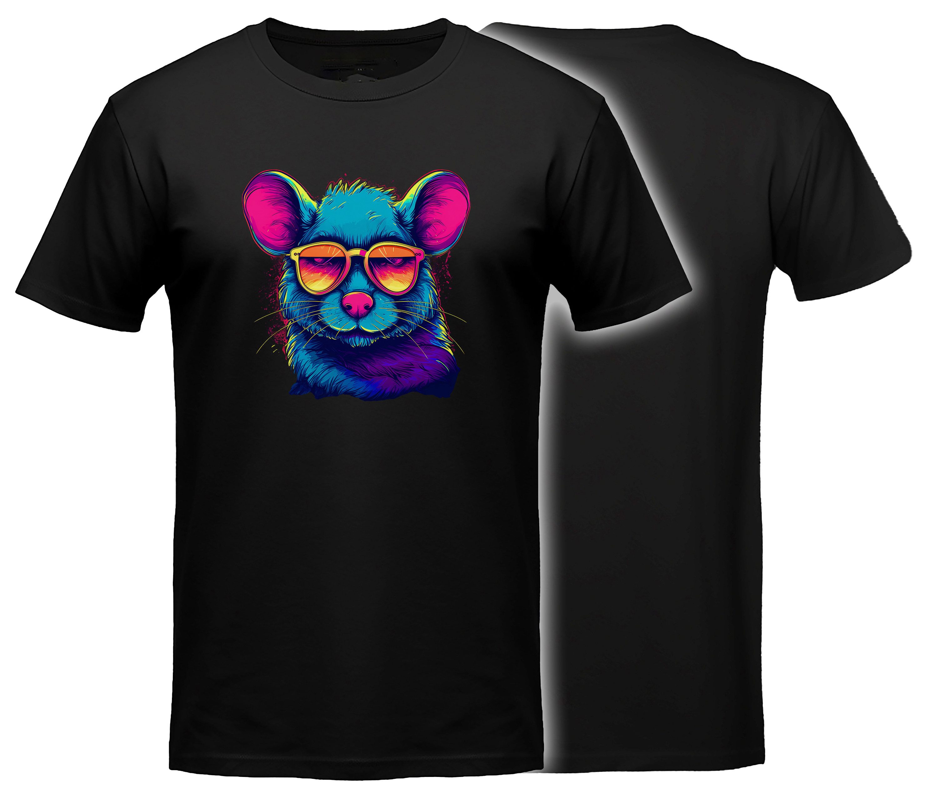 MyDesign24 T-Shirt Herren und Damen Shirt - Coole neon Maus Kurzarm T-Shirt schwarz Regular Fit Gr.S i649