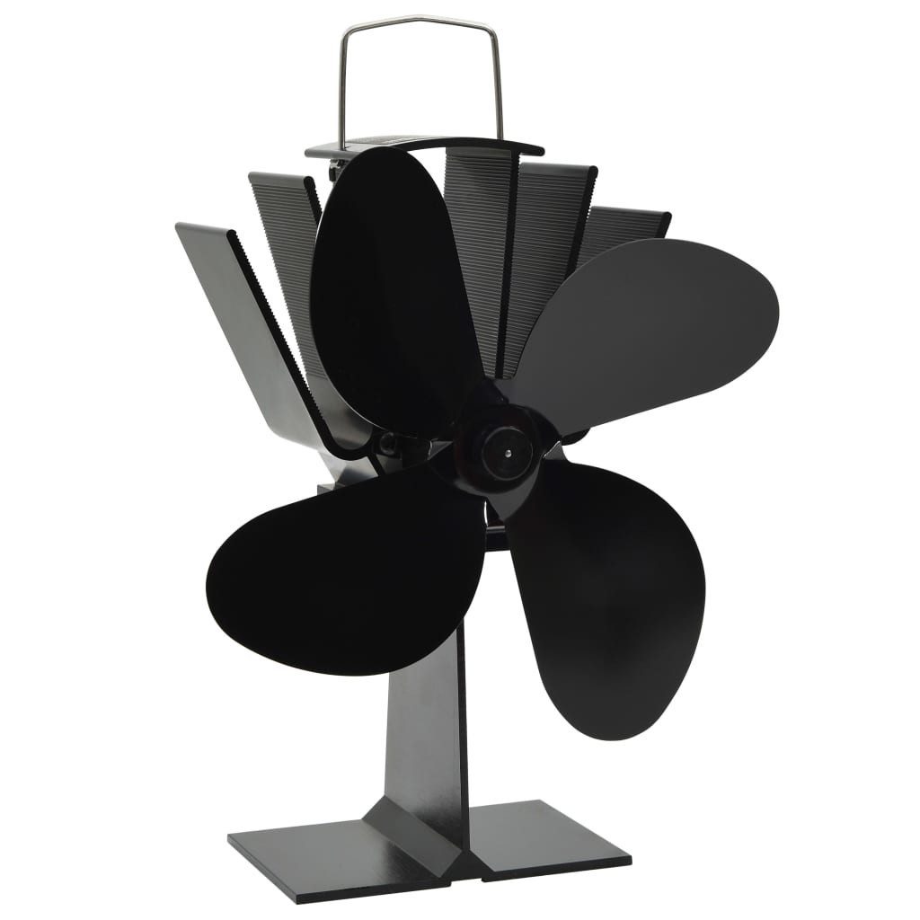 vidaXL Kaminventilator Ofenventilator Wärmebetrieben 4 Blätter Schwarz