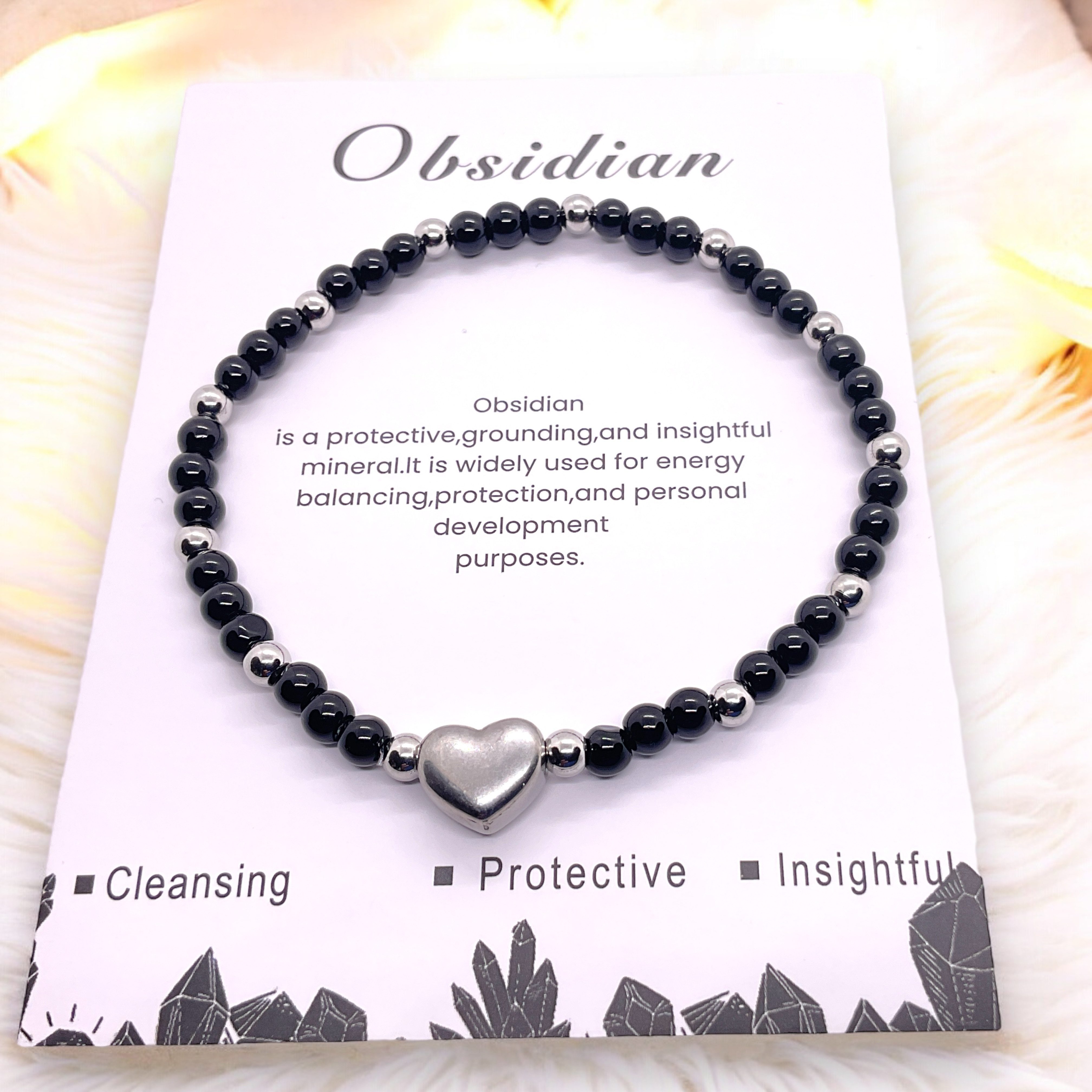 Steinfixx® Perlenarmband Obsidian Armband 4mm mit Edelstahlherz und Geschen günstig online kaufen