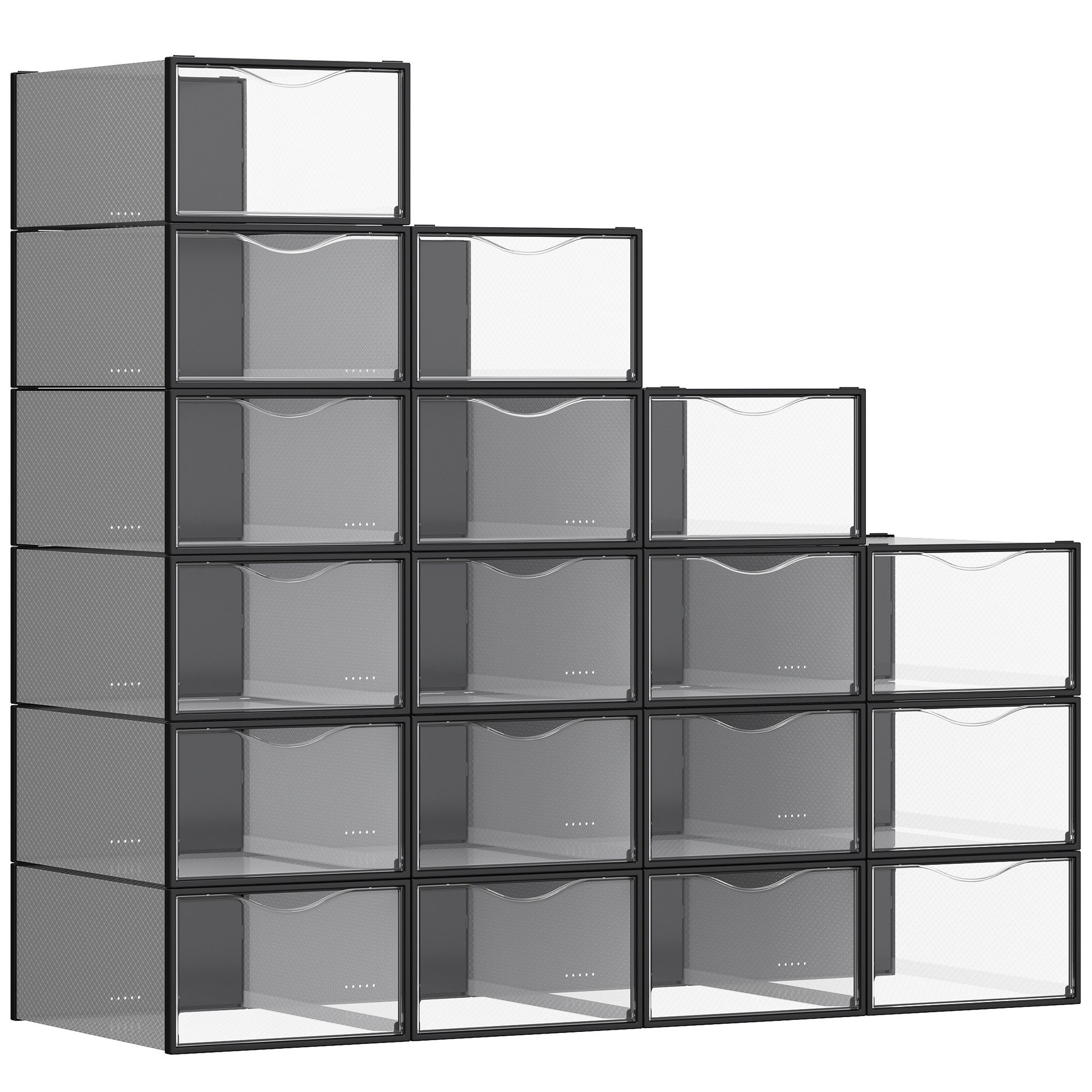 SONGMICS Schuhbox Schuh-Organizer (18 St), Schuhboxen, durchsichtig, 12/18er Set, 33,2 x 23 x 14,5 cm