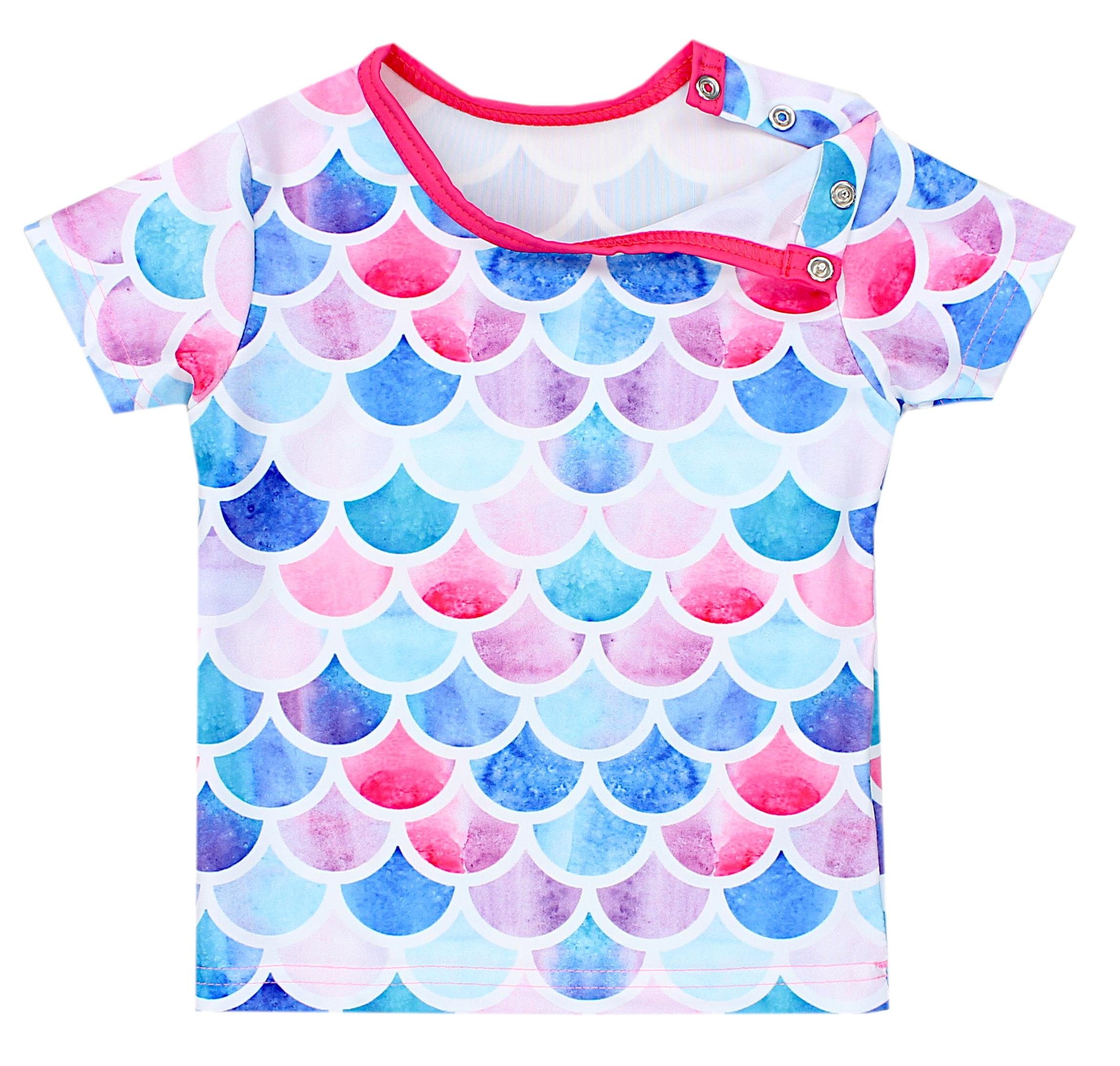 Mädchen Zweiteiler Rosa Baby Badeanzug UV-Schutz Badeanzug Shirt Kinder Badehose Set Meerjungfrau Himbeerrot / Aquarti