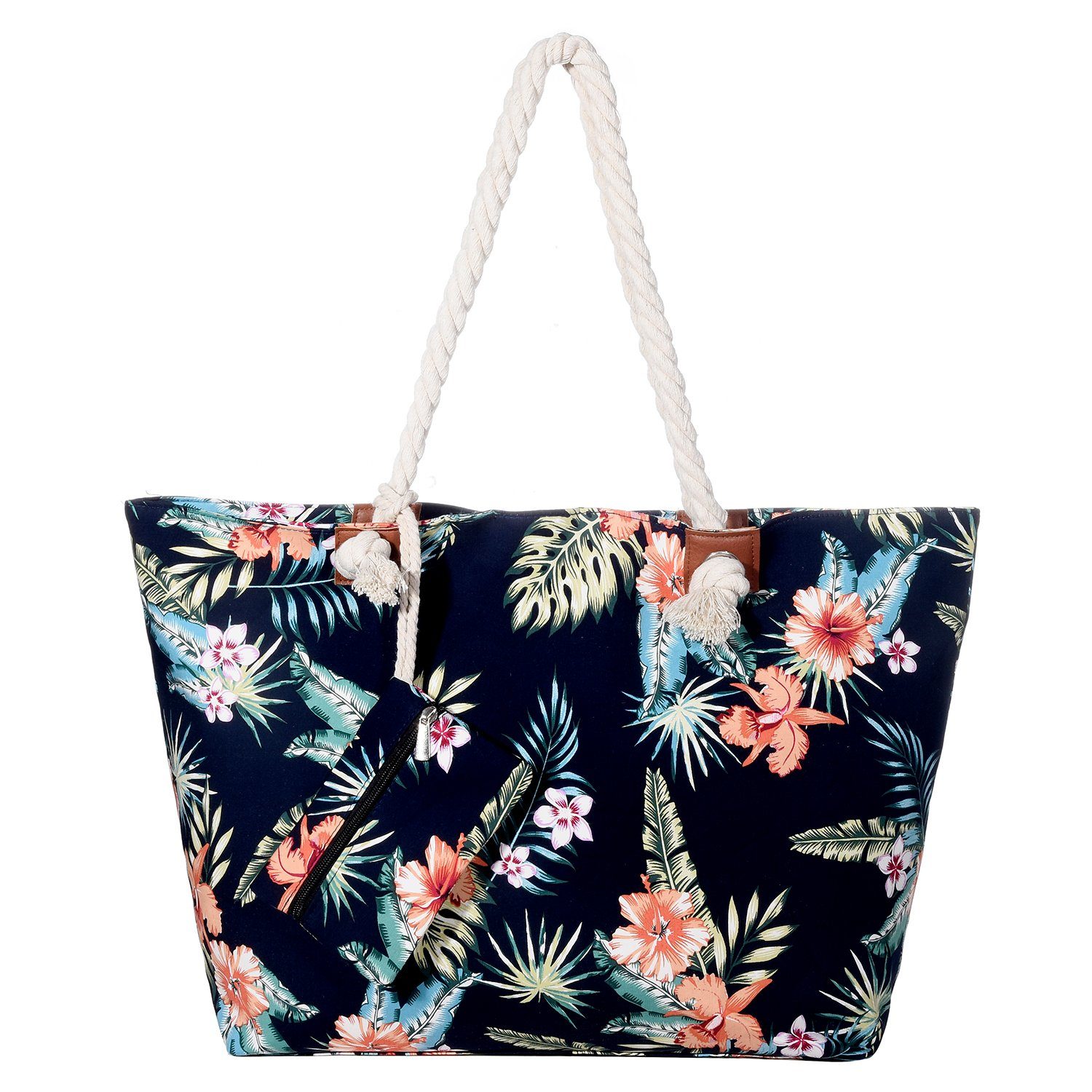 DonDon Strandtasche Shopper wasserabweisende Tasche (2-tlg), Große Strandtasche, mit Reißverschluss, inkl. kleinem Beutel Hawaiian Flower