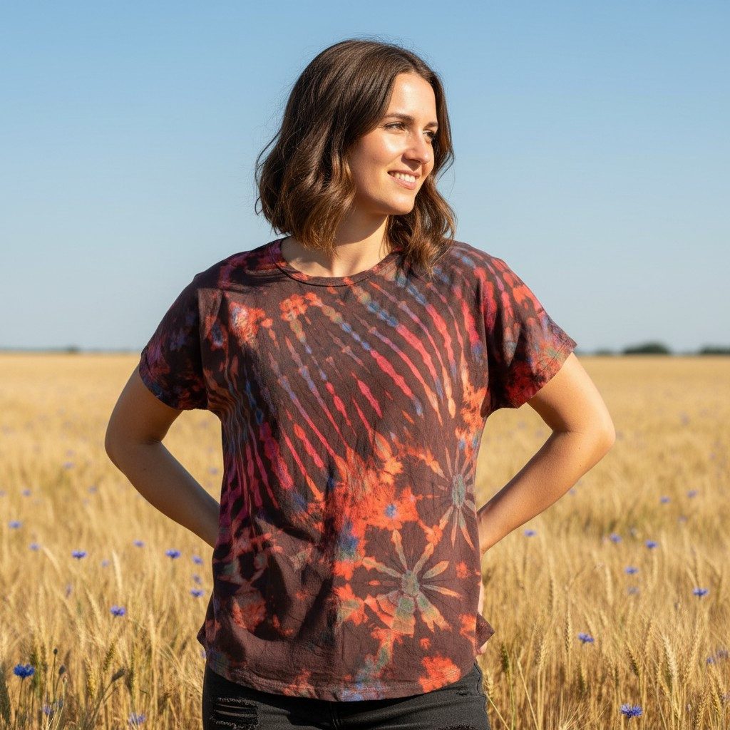 Guru-Shop T-Shirt Batik T-Shirt, Tie Dye Blusentop - rot/braun Festival, Et günstig online kaufen