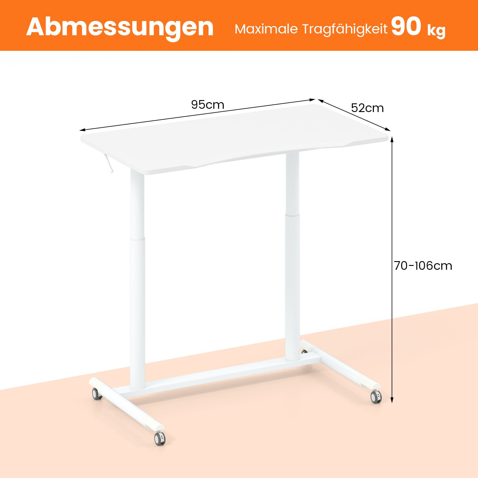 COSTWAY Schreibtisch, Höhenverstellbar, mobiler Stehschreibtisch, C-förmiger