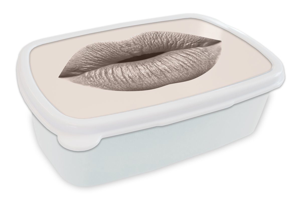 Kinder Kunststoff, Brotdose, Grau, Pastell und Mädchen Lippen und - Lunchbox - weiß für Erwachsene, für Jungs MuchoWow (2-tlg), Brotbox