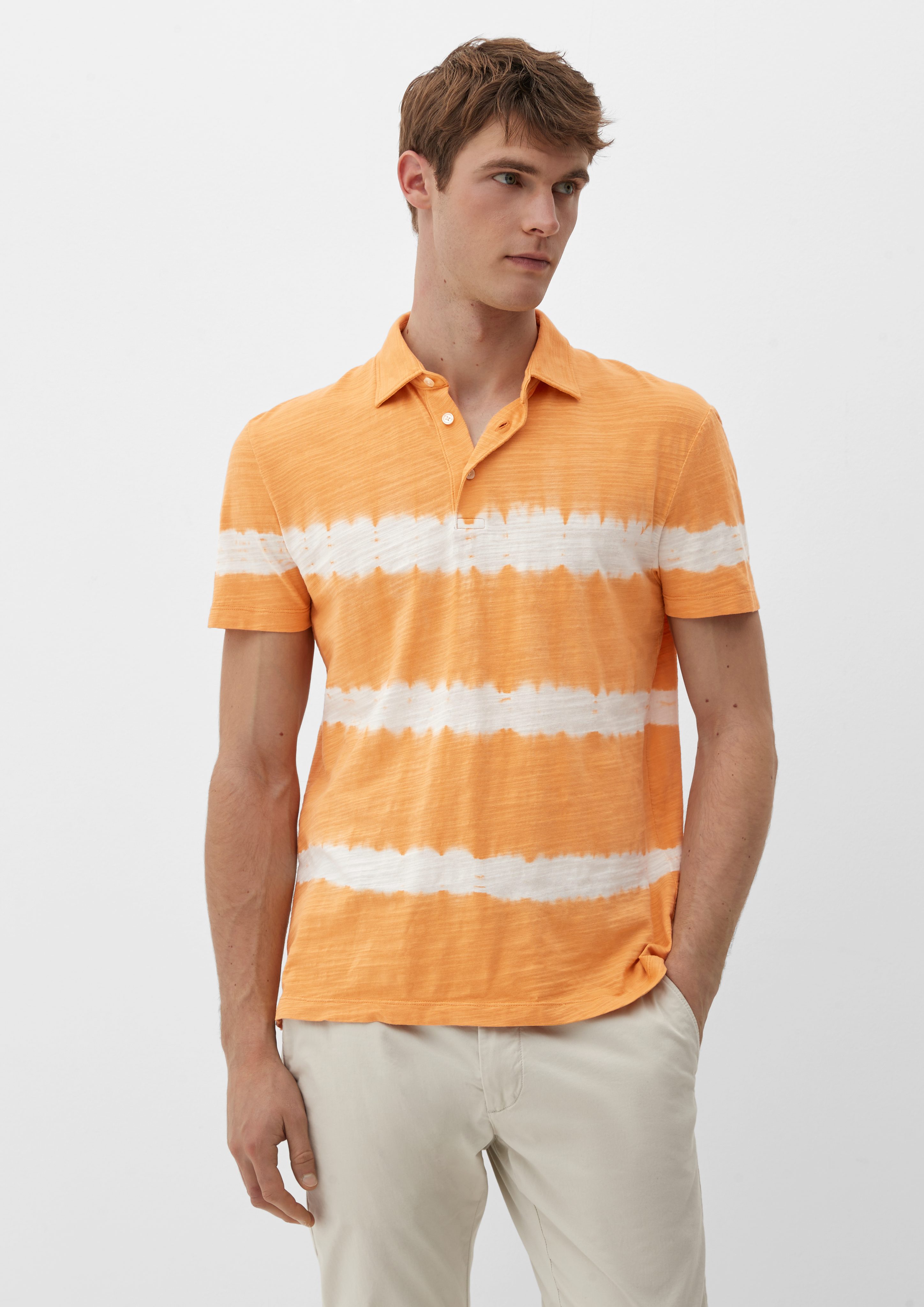 s.Oliver Kurzarmshirt Poloshirt im Batik-Look Garment Dye orange