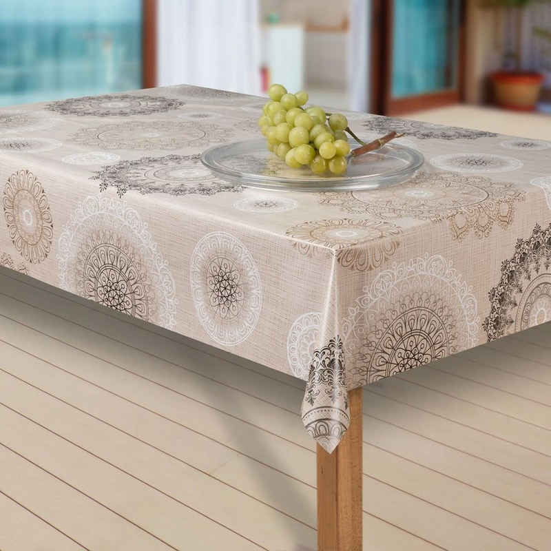 laro Tischdecke Wachstuch-Tischdecken Abwaschbar Mandala beige braun rechteckig