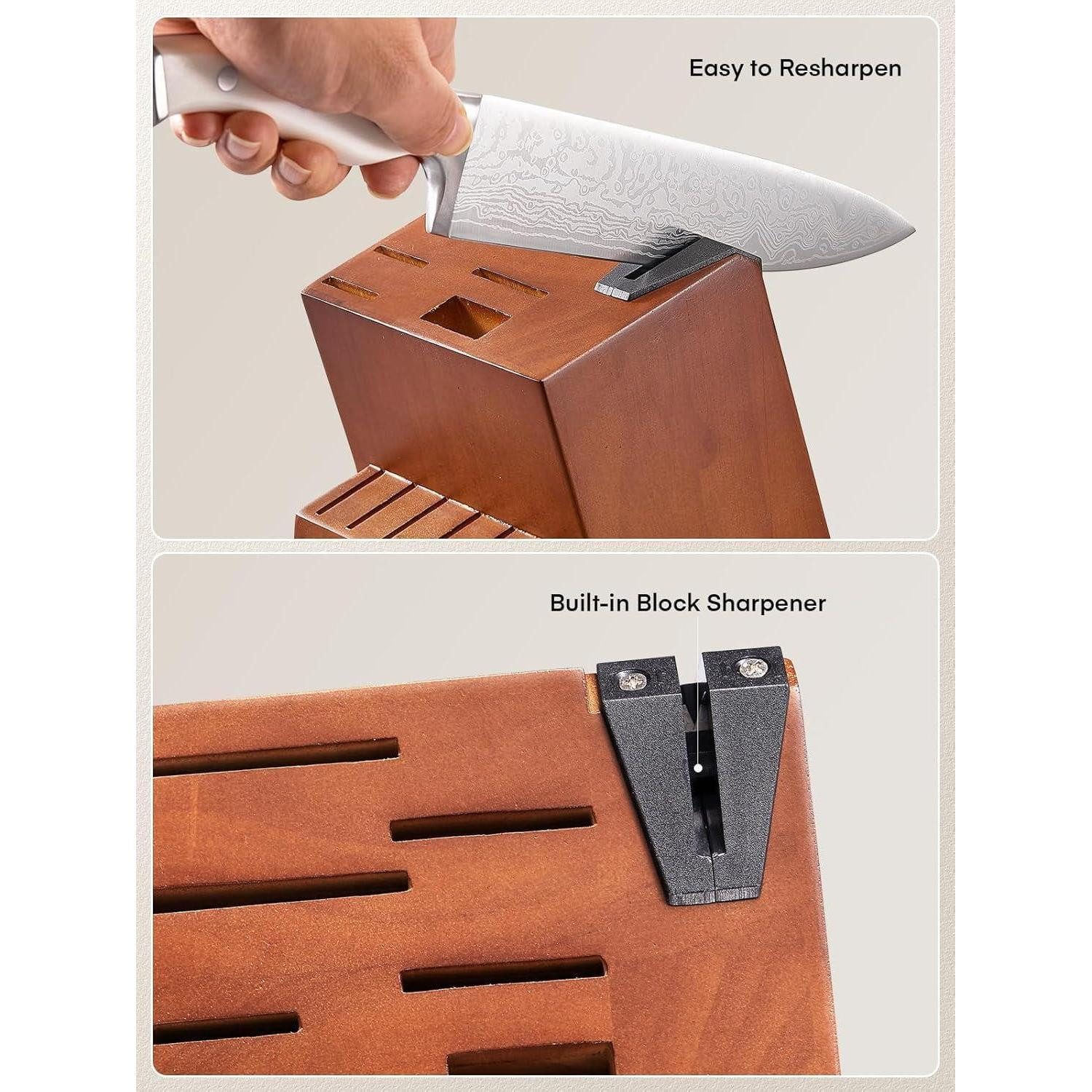 LuxusKollektion Messerblock Messerblock mit Messerschärfer 14 TLG Edelstahl Messerset Holzblock