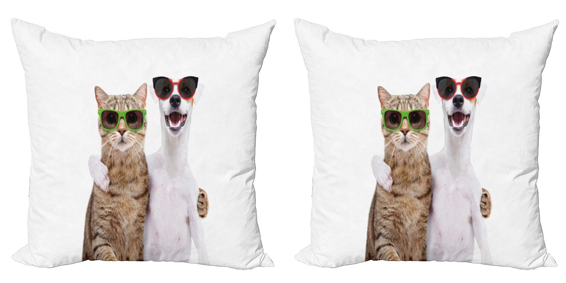 Kissenbezüge Modern Accent Doppelseitiger Digitaldruck, Abakuhaus (2 Stück), Süße Katze Katze und Hund in den Sonnenbrillen