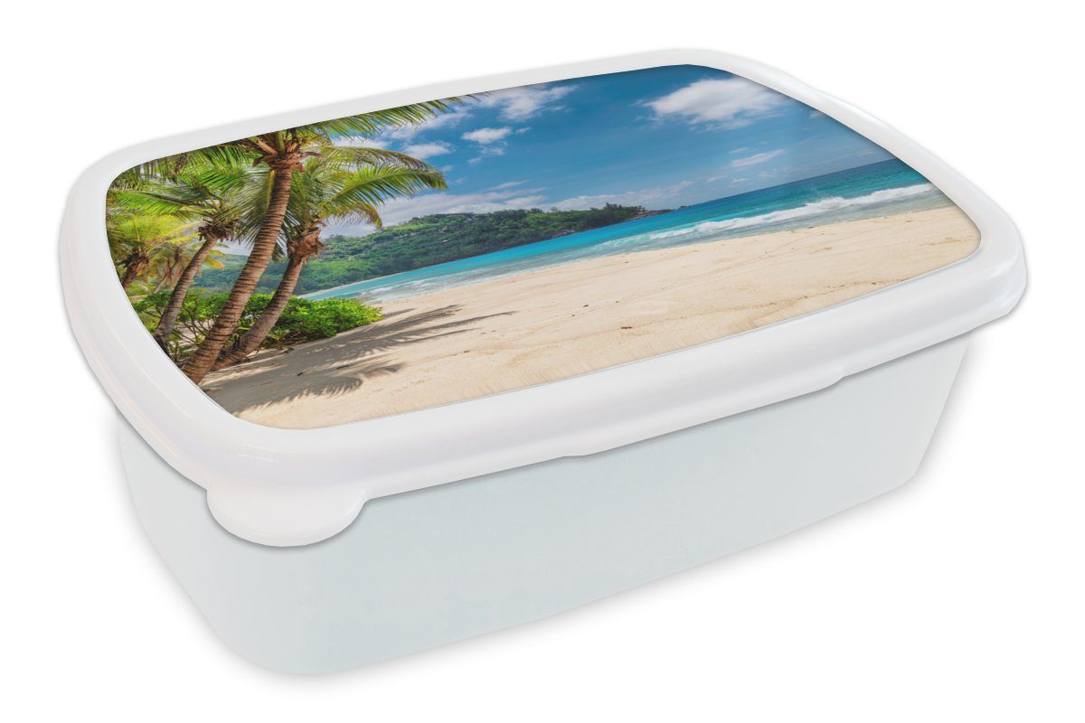 MuchoWow Lunchbox für und - - für Brotbox Erwachsene, Brotdose, Urlaub, - Insel Kinder Strand und weiß Mädchen Kunststoff, Meer Jungs (2-tlg)