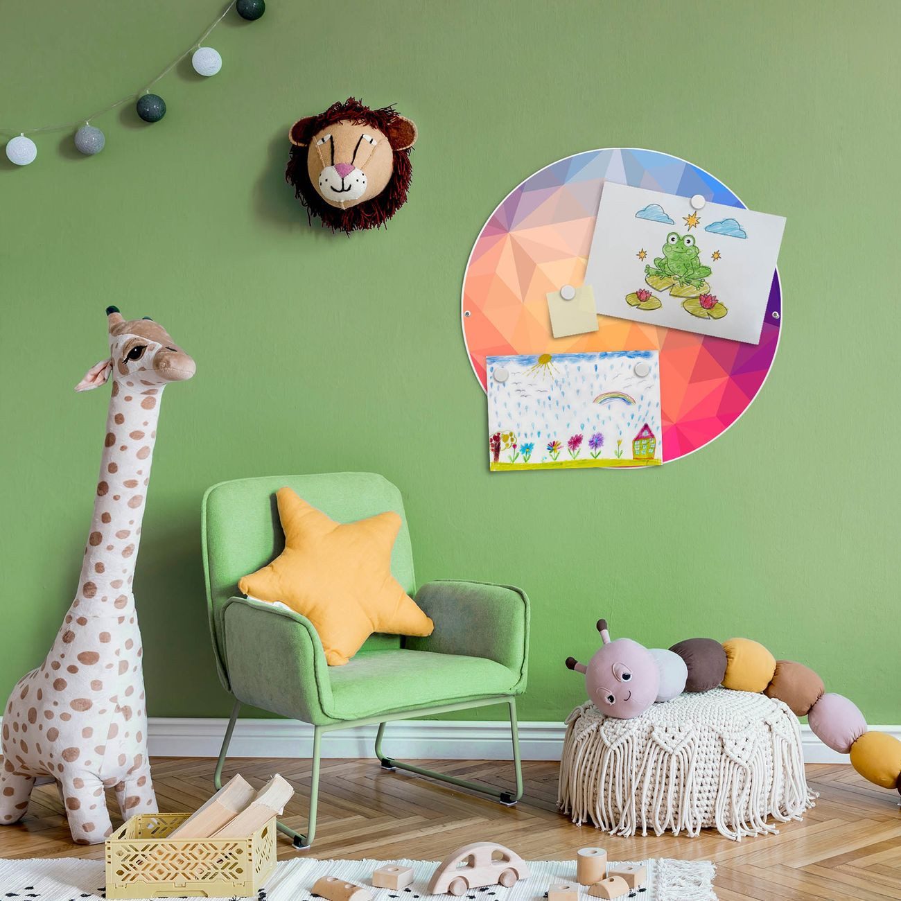 banjado Magnettafel Stahl Rund Bunte Kristalle, (inkl. 4 Magnete, Runde Stahlmagnettafel)