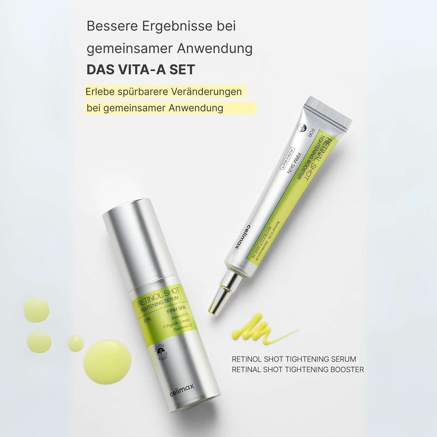 celimax Gesichtsserum The Vita-A Retinol Shot Tightening Serum – Gesichtsserum mit 0,1 % Retinol, 9-Peptid-Komplex, Panthenol, Allantoin & Vitamin E, verfeinert das Hautbild, strafft sichtbar, 30 ml, K-Beauty