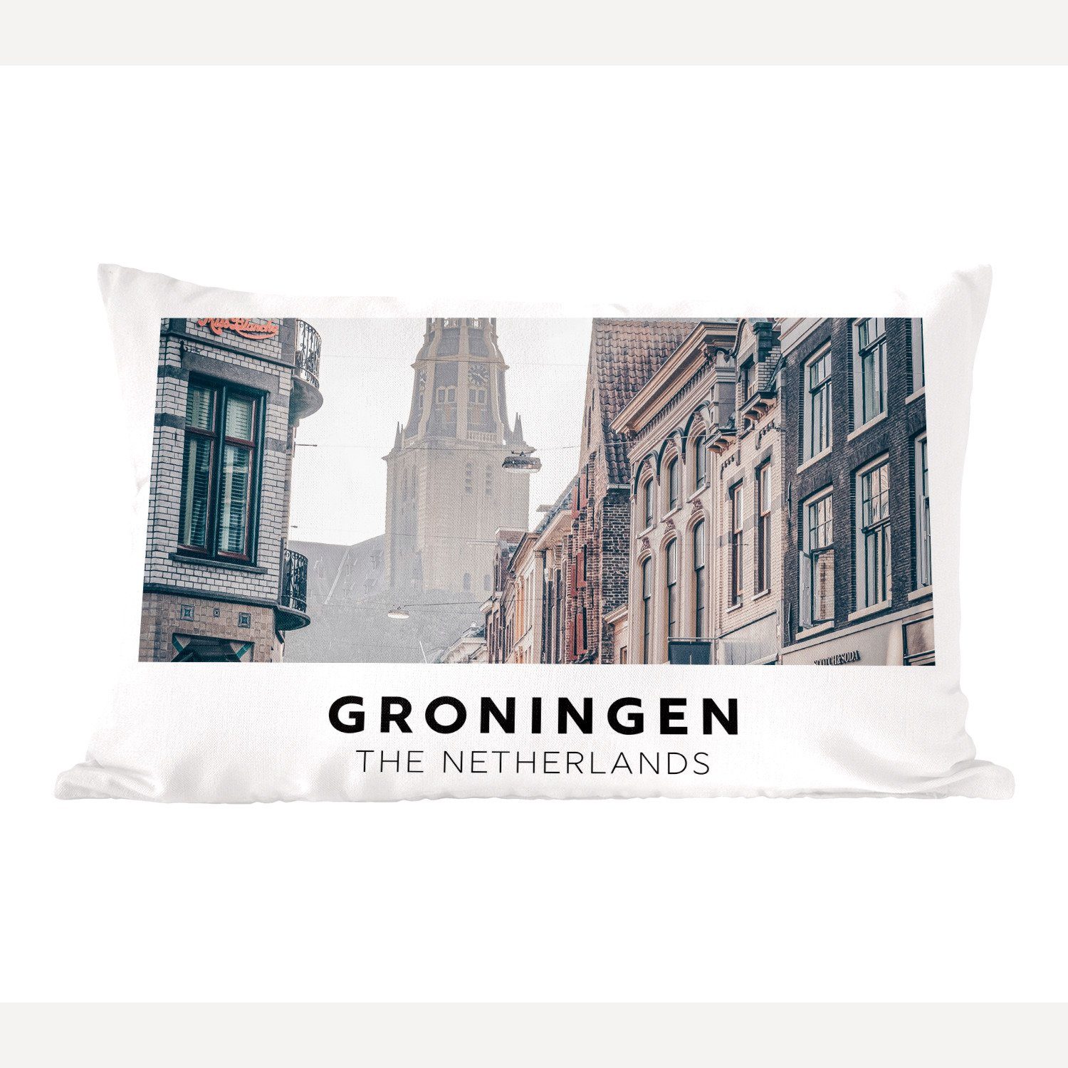 MuchoWow Dekokissen Groningen - Niederlande - Toren, Wohzimmer Dekoration, Zierkissen, Dekokissen mit Füllung, Schlafzimmer