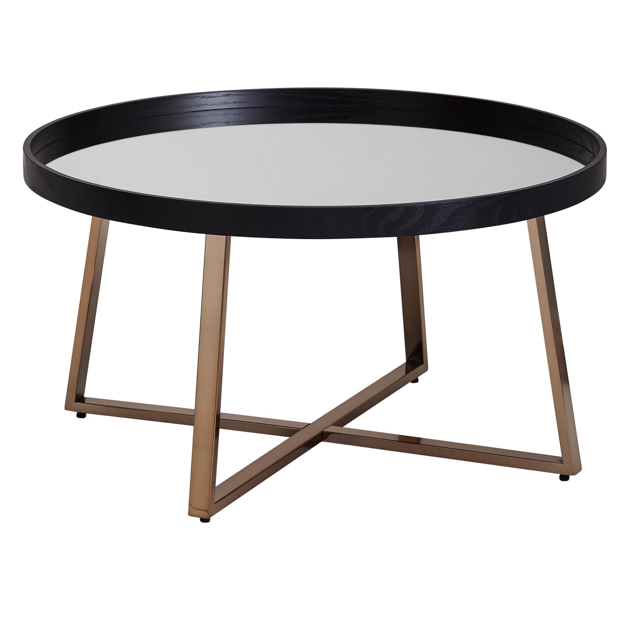 Wohnling Couchtisch WL6.002 Rund Gold Wohnzimmertisch Spiegel Glas Beistelltisch Schwar (Rund Ø 78 cm Dunkel-Gold mit Spiegel Glasplatte), Beistelltisch, Wohnzimmertisch mit Metallbeine