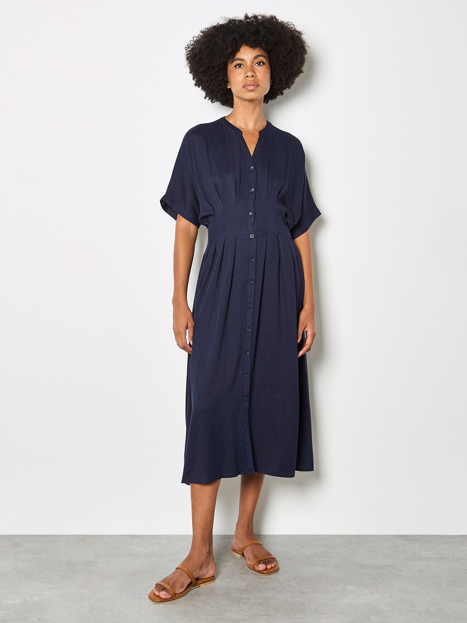 Apricot Midikleid Plissiertes Midikleid Einfarbig
