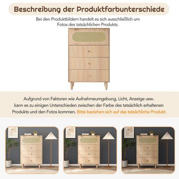 Welikera Anrichte, Hohes Sideboard aus Holz Höhe 120 cm, 3 Schubladen, Rattantür