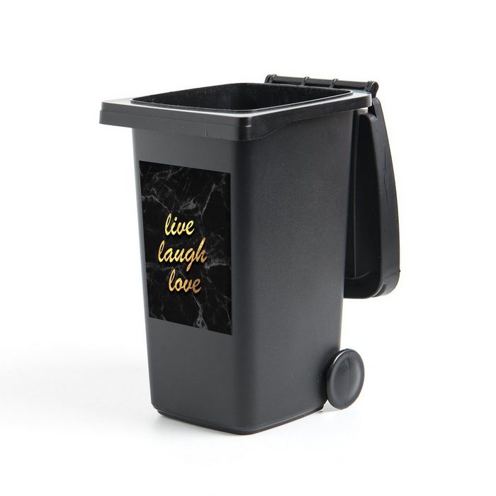 MuchoWow Wandsticker Zitat - Leben - Liebe - Gold - Marmor (1 St) Mülleimer-aufkleber Mülltonne Sticker Container Abfalbehälter