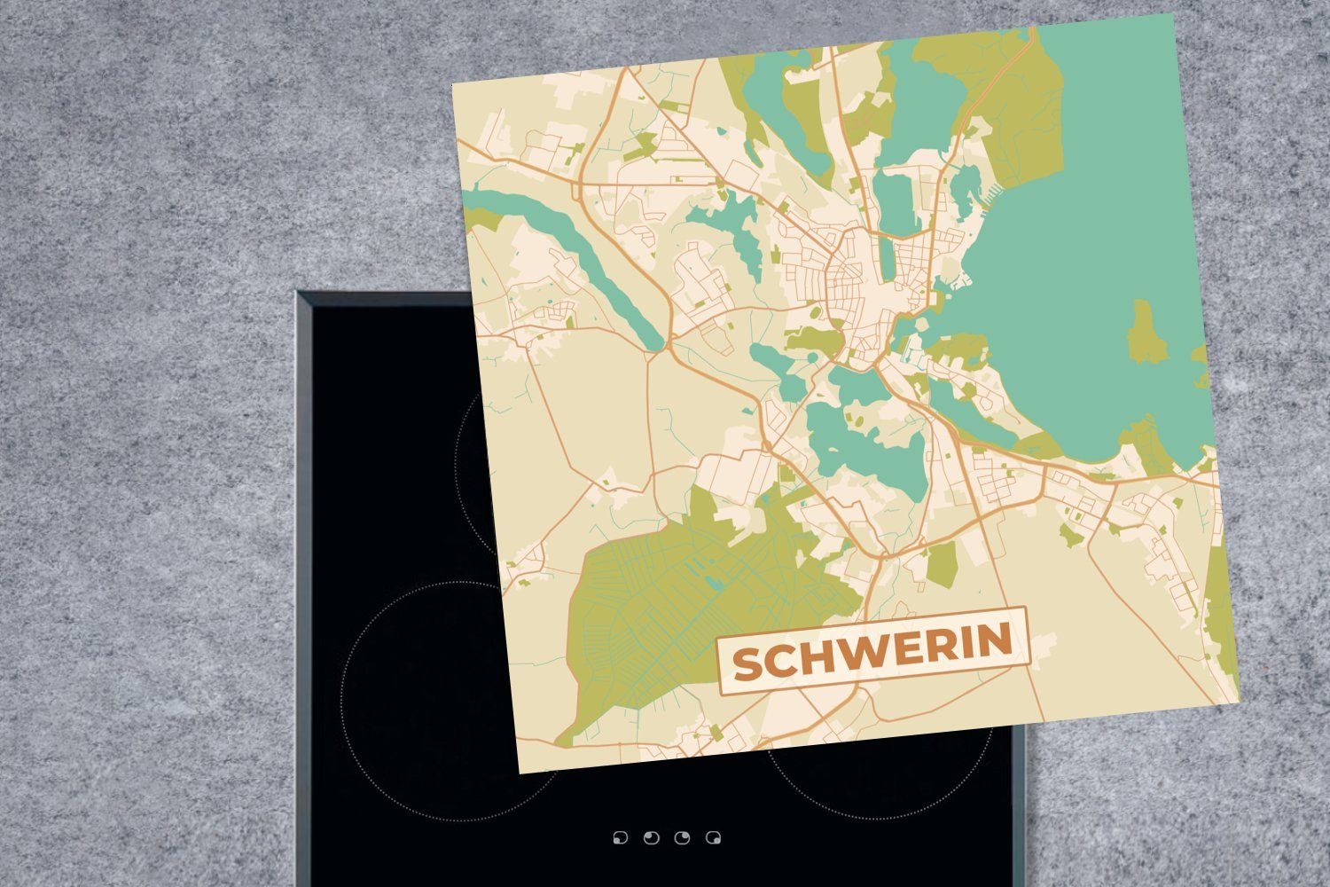 - - Ceranfeldabdeckung, Herdblende-/Abdeckplatte 78x78 Stadtplan, Vintage tlg), küche Vinyl, Schwerin (1 - cm, Arbeitsplatte Karte für MuchoWow