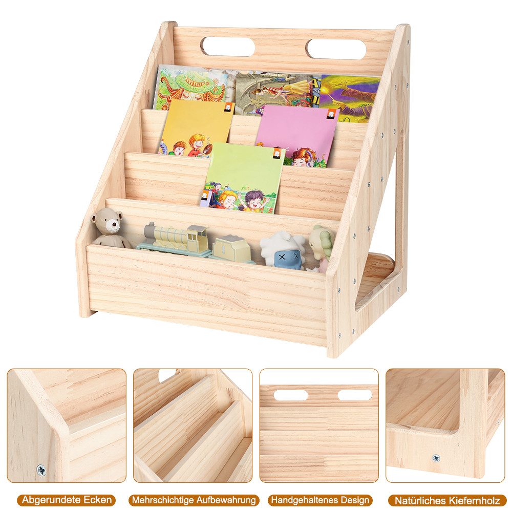 JEOBEST Bücherregal Kinder Bücherregal, 5-stöckiges Kinderregal für Kinder Holz, Premium Kiefernholz, Regal für Spielzeug und Bücher – Bild 4 von 5