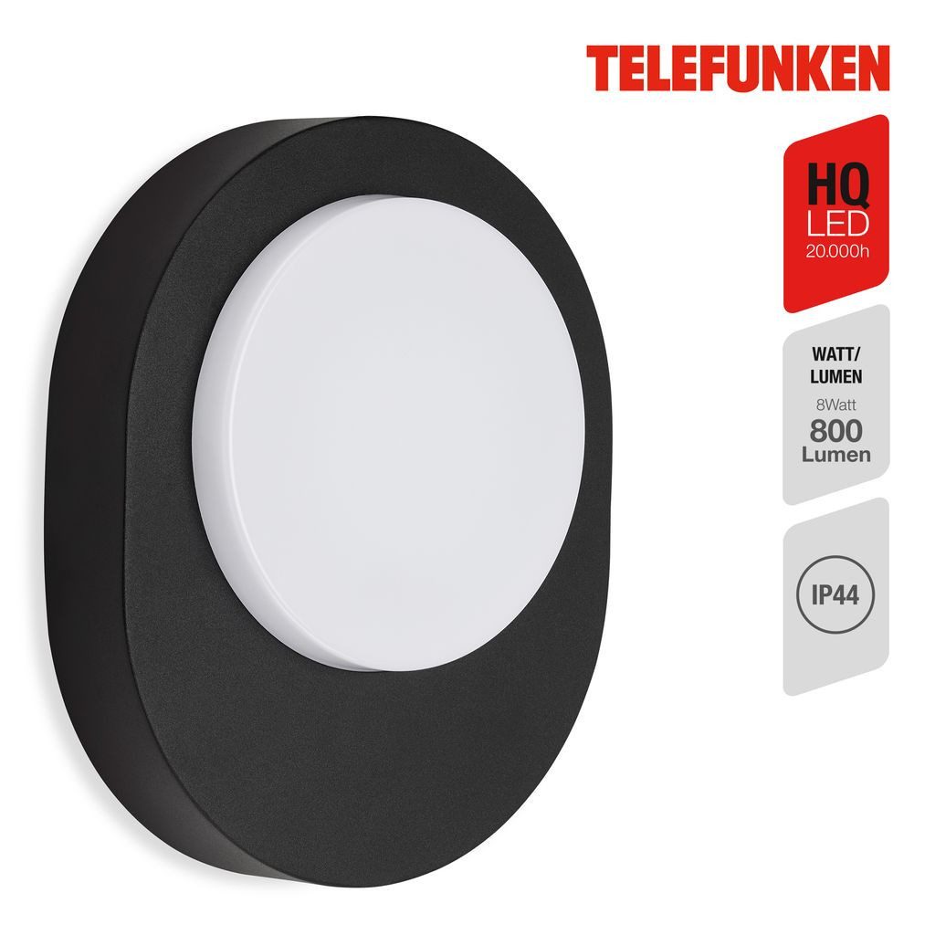 Telefunken Außen-Wandleuchte 312005TF, LED fest integriert, 2700K - Extra-Warmweiß, Wand Außenleuchte IP44 4000K 8W 800lm 24,4x20x6cm